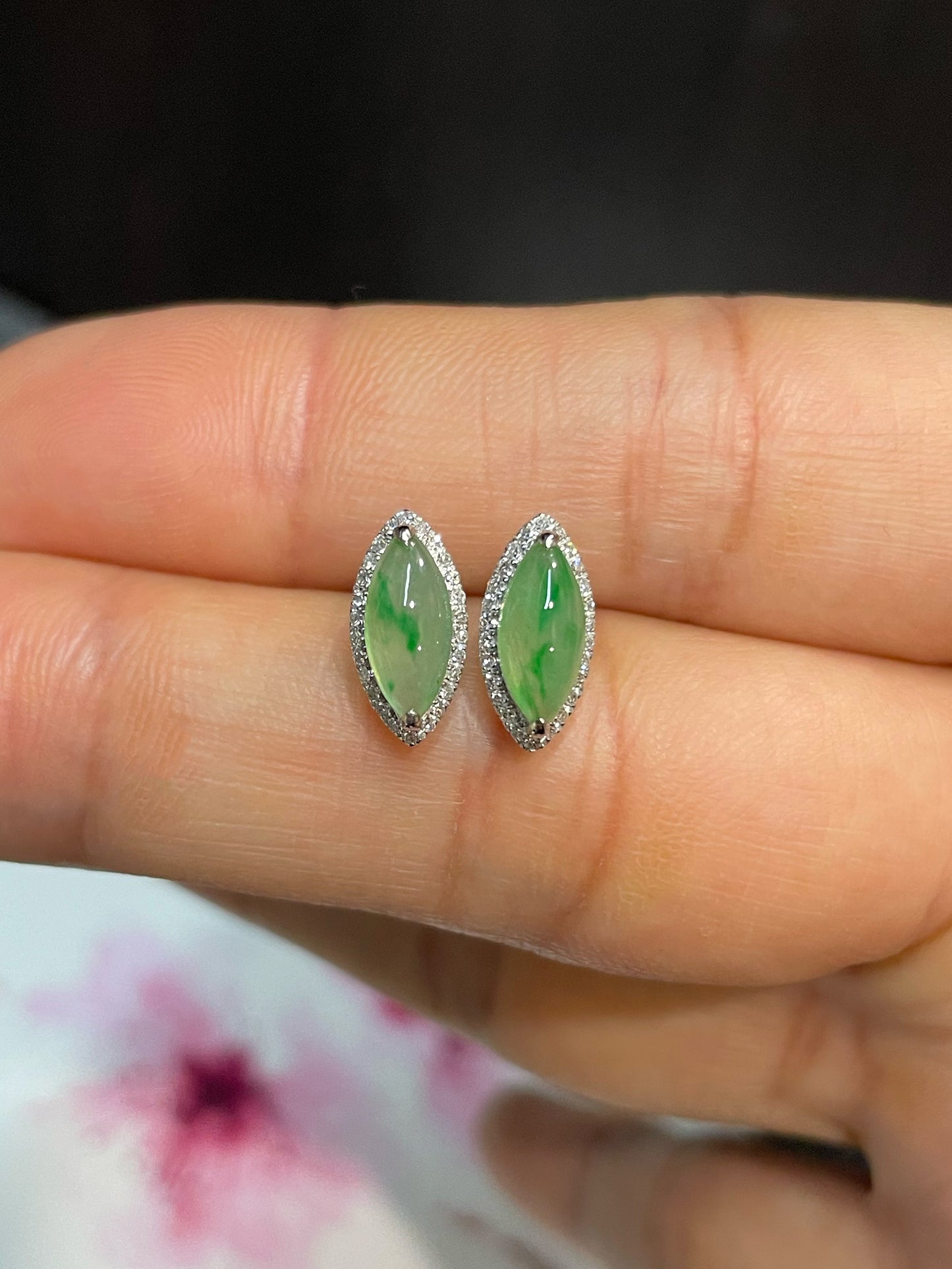Icy Green Jade Earrings - Marquise Cut (NJE145)