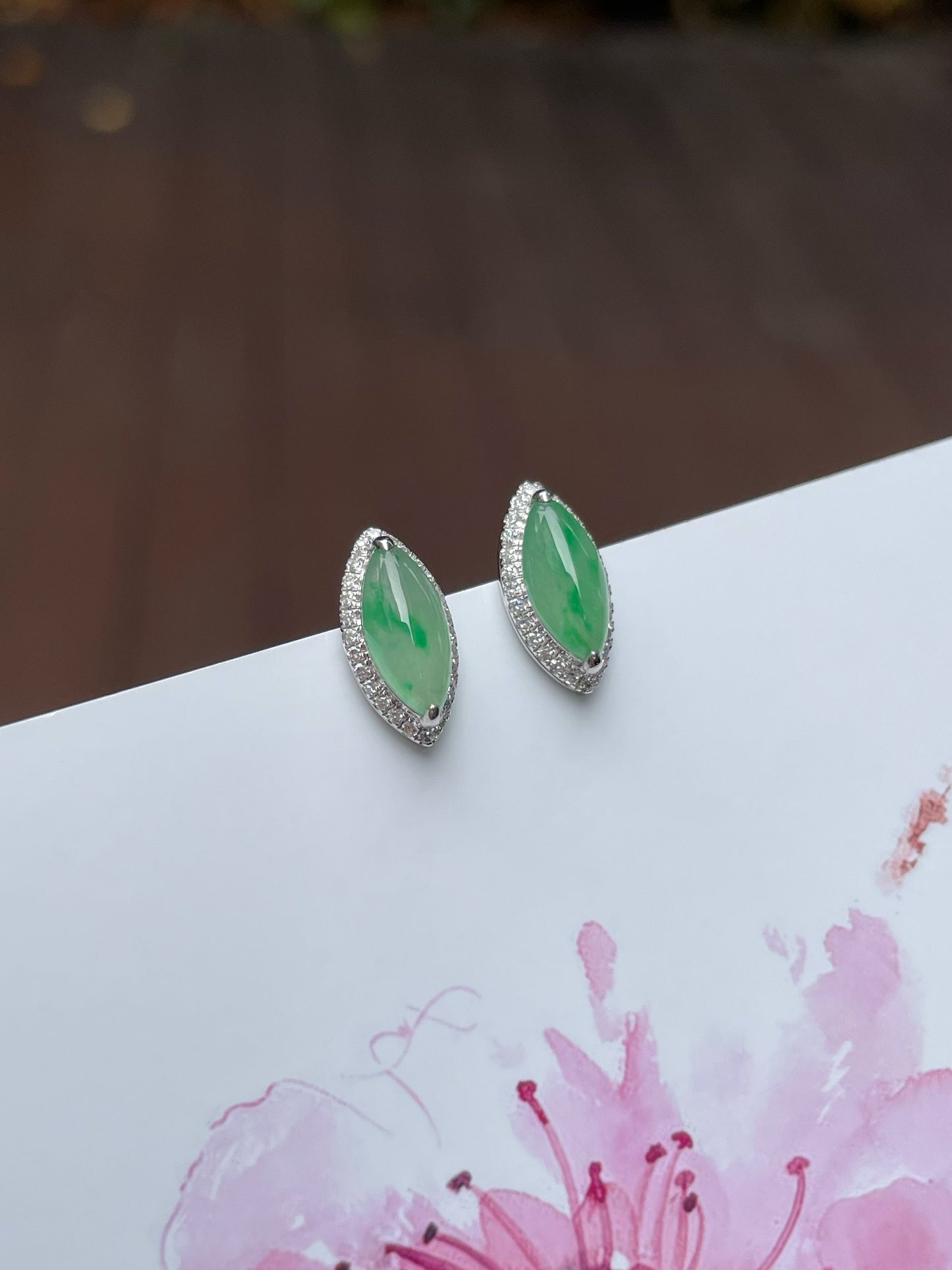 Icy Green Jade Earrings - Marquise Cut (NJE145)