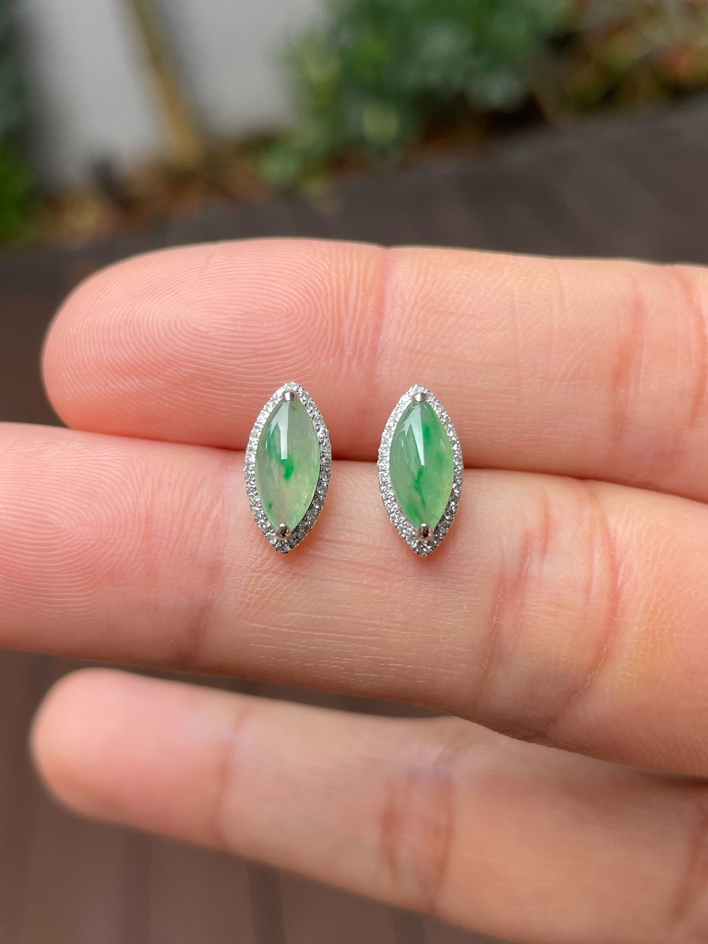 Icy Green Jade Earrings - Marquise Cut (NJE145)