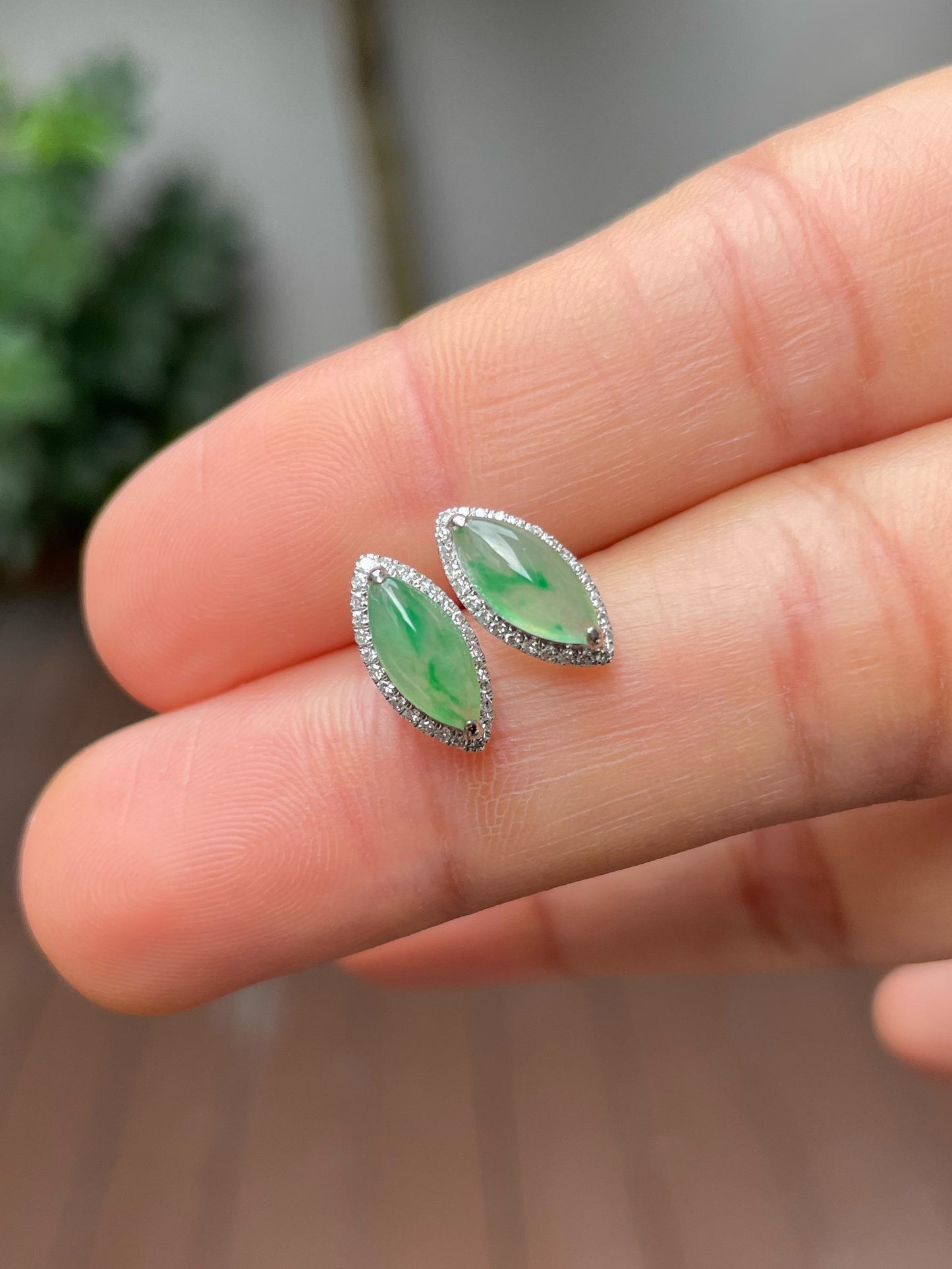 Icy Green Jade Earrings - Marquise Cut (NJE145)