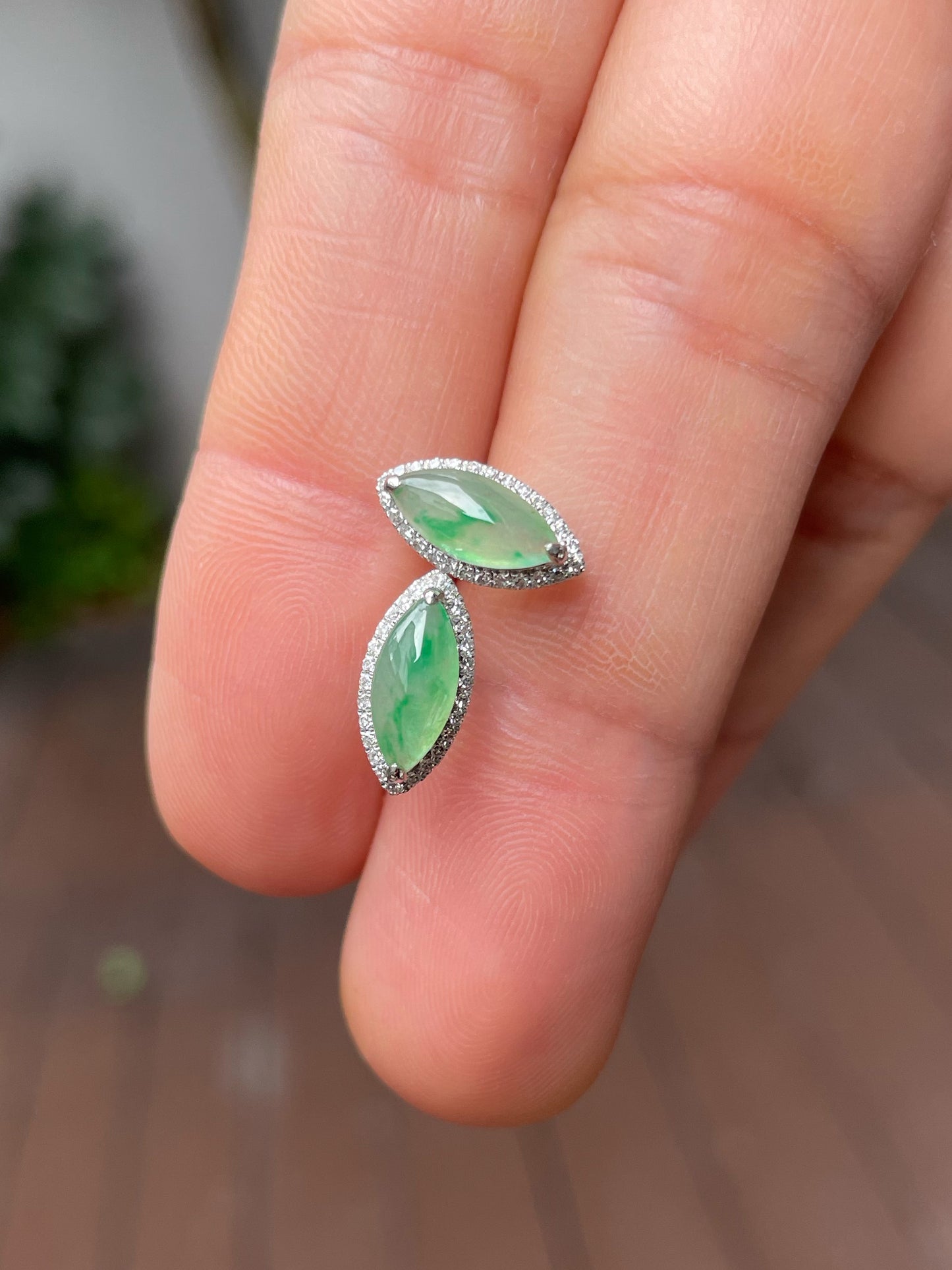 Icy Green Jade Earrings - Marquise Cut (NJE145)