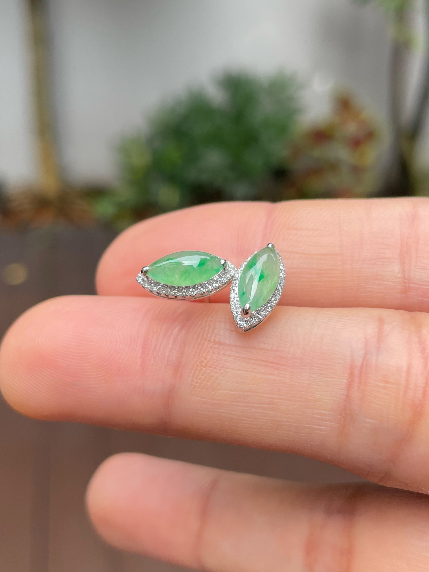 Icy Green Jade Earrings - Marquise Cut (NJE145)