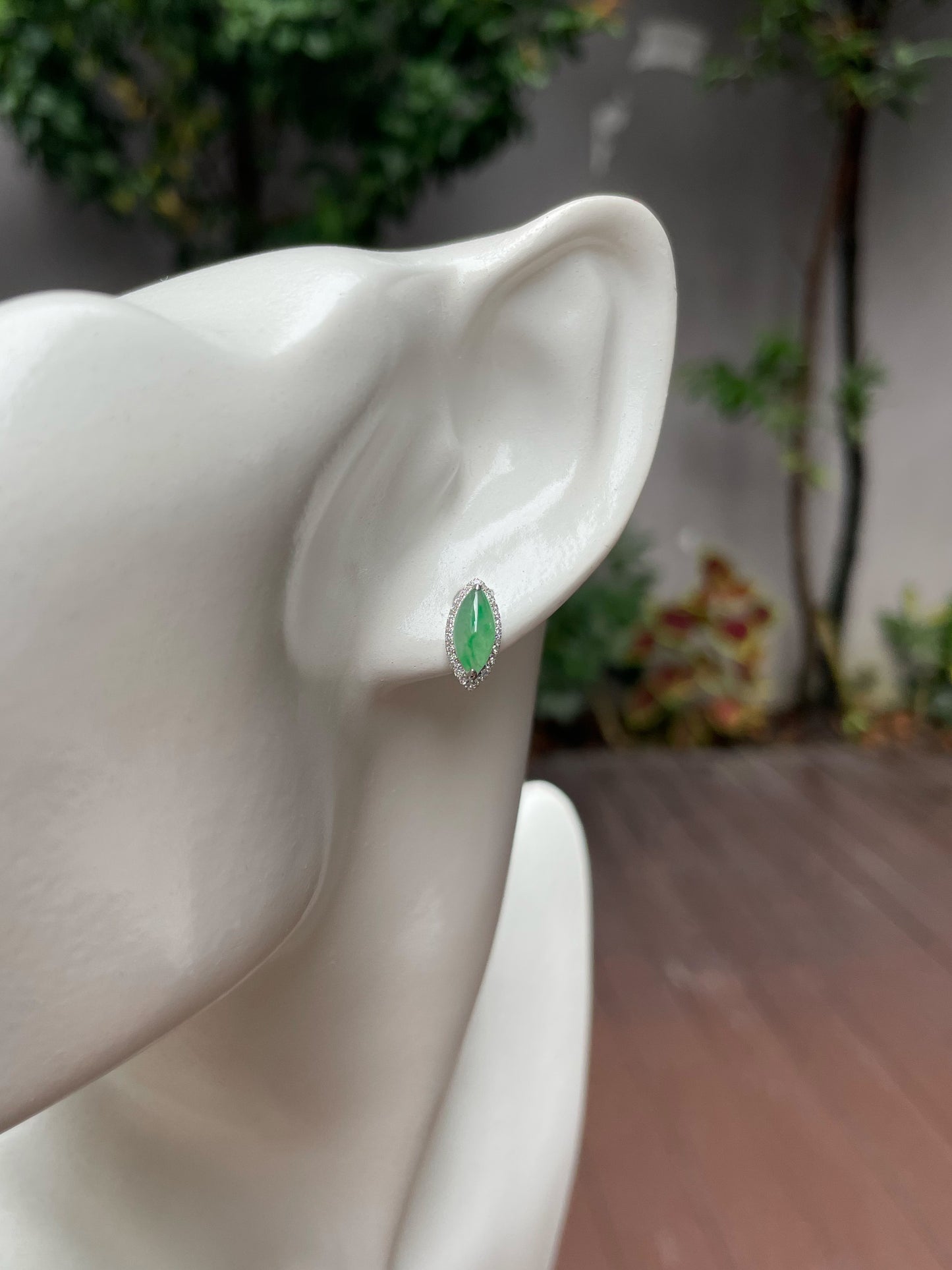 Icy Green Jade Earrings - Marquise Cut (NJE145)