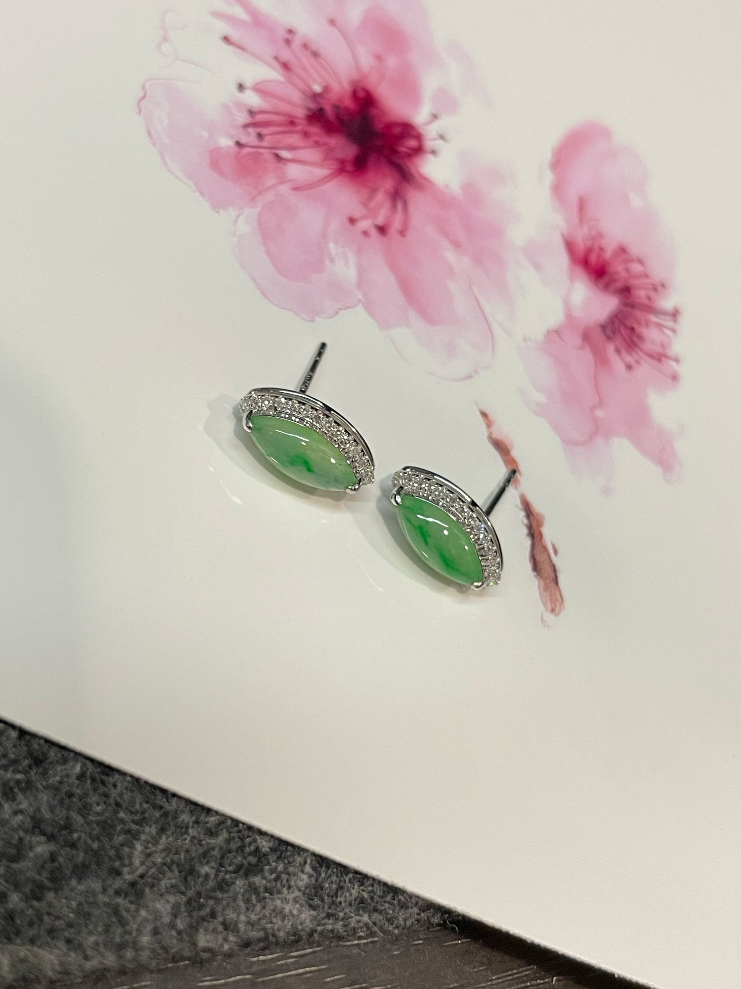 Icy Green Jade Earrings - Marquise Cut (NJE145)