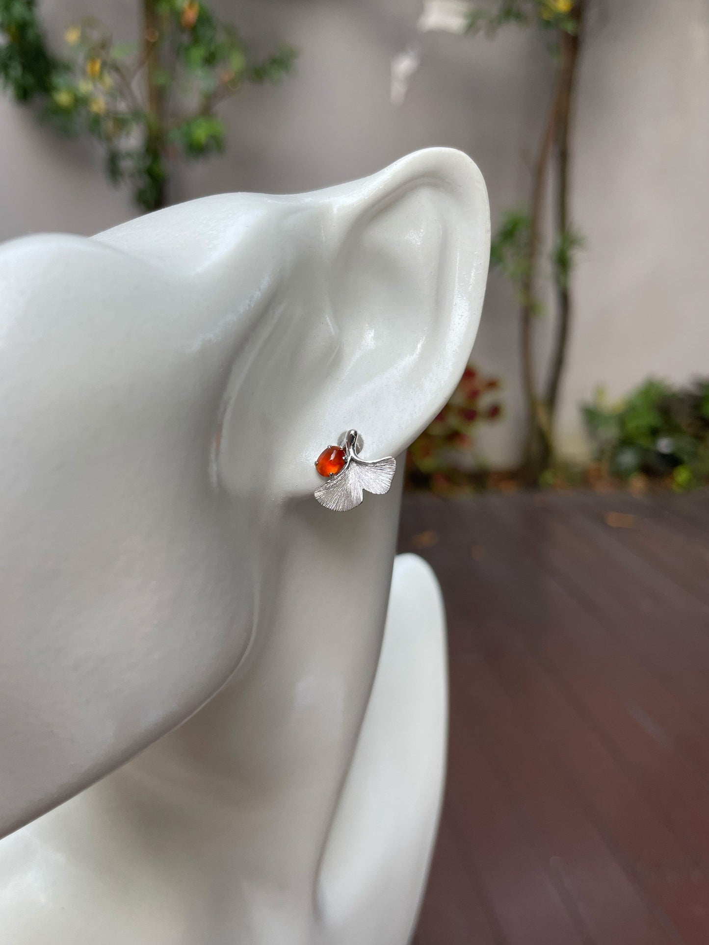 Orangy Red Jade Cabochon Earrings (NJE147)