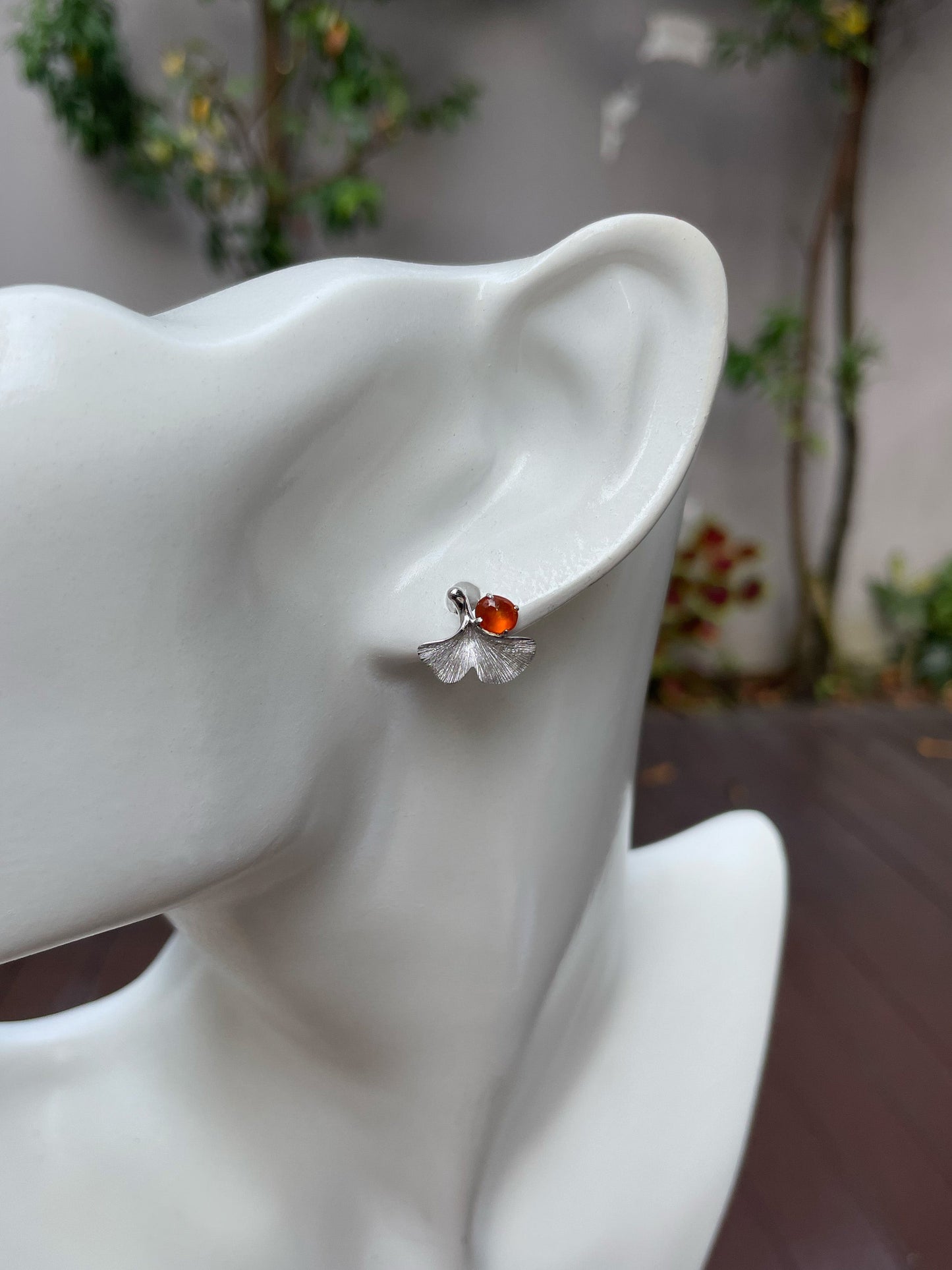 Orangy Red Jade Cabochon Earrings (NJE147)