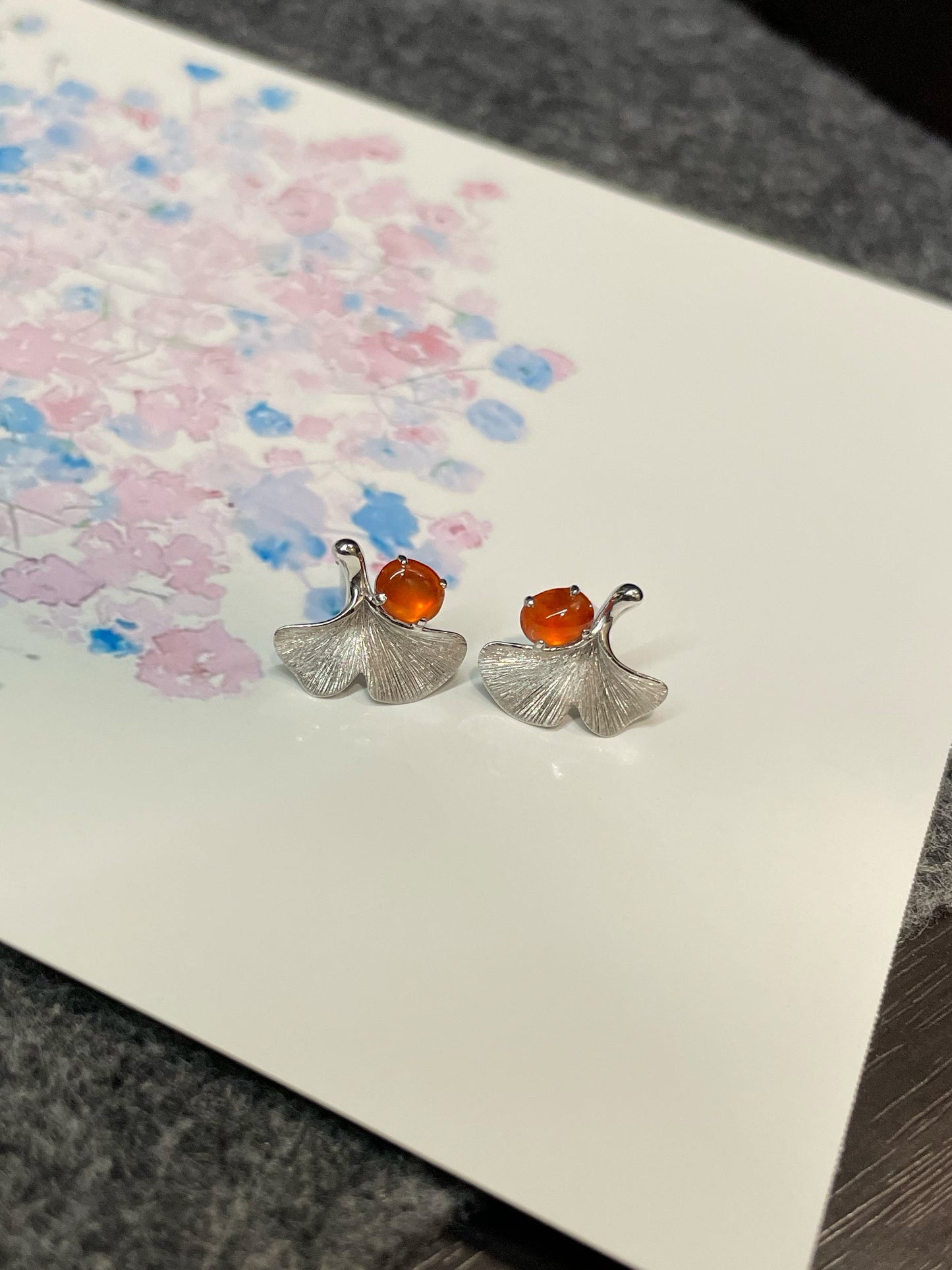 Orangy Red Jade Cabochon Earrings (NJE147)