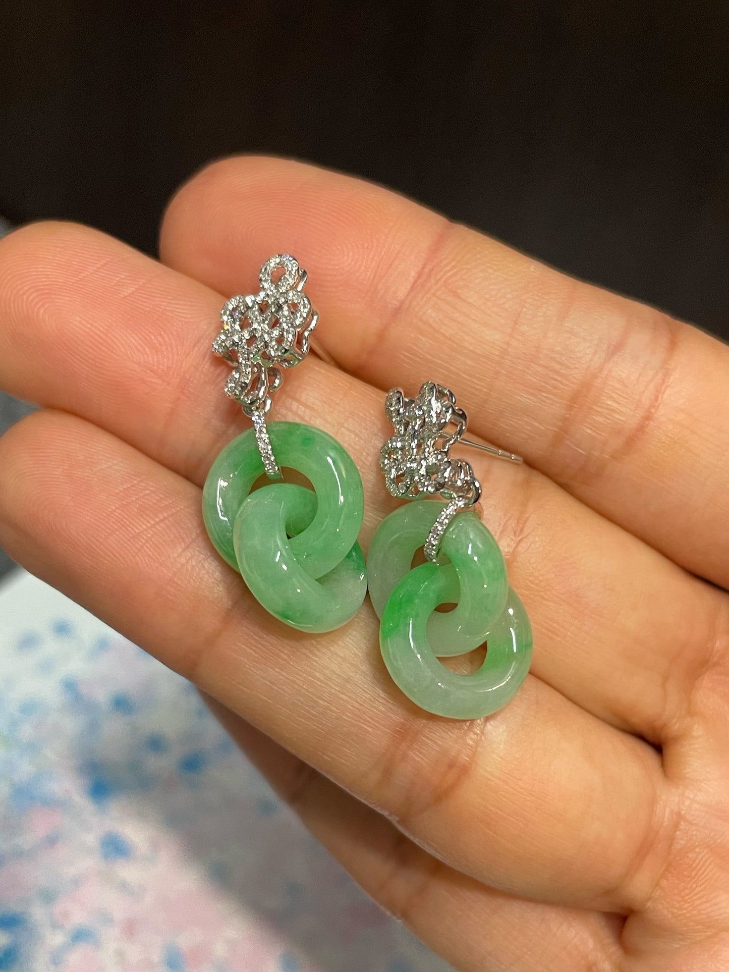 Green Jadeite Earrings - Double Hoop (NJE152)