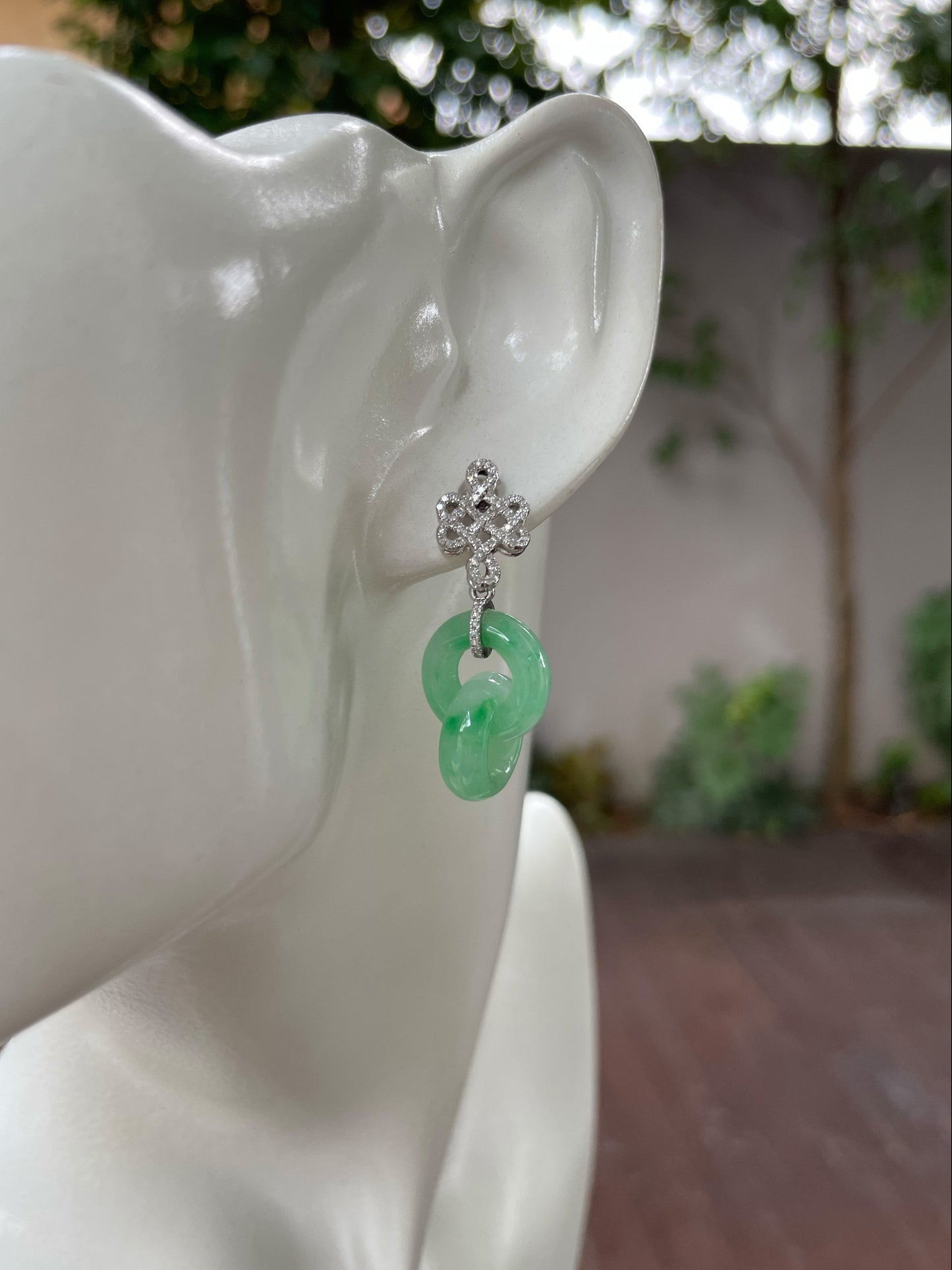 Green Jadeite Earrings - Double Hoop (NJE152)
