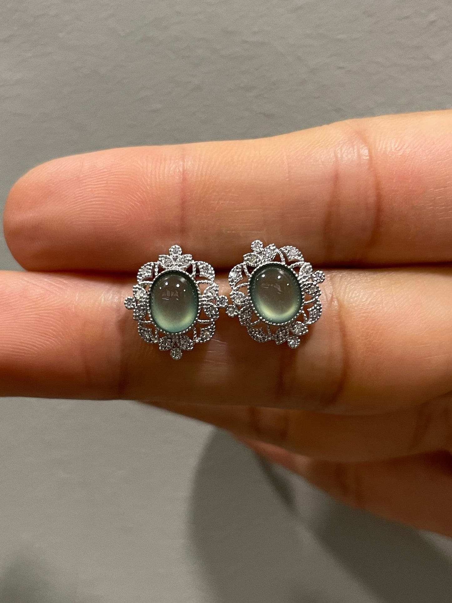 Icy Green Jade Cabochon Earrings (NJE159)
