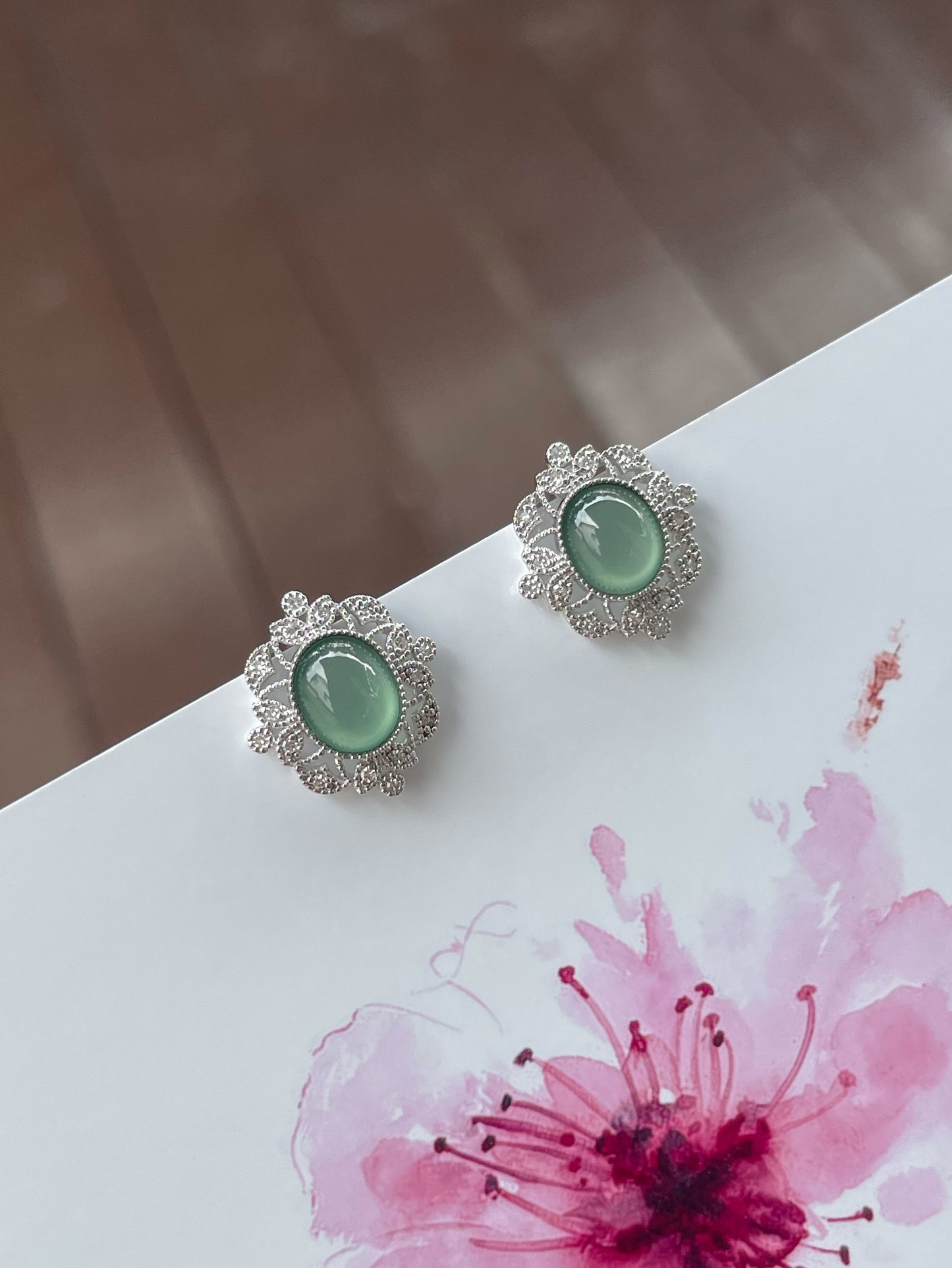 Icy Green Jade Cabochon Earrings (NJE159)