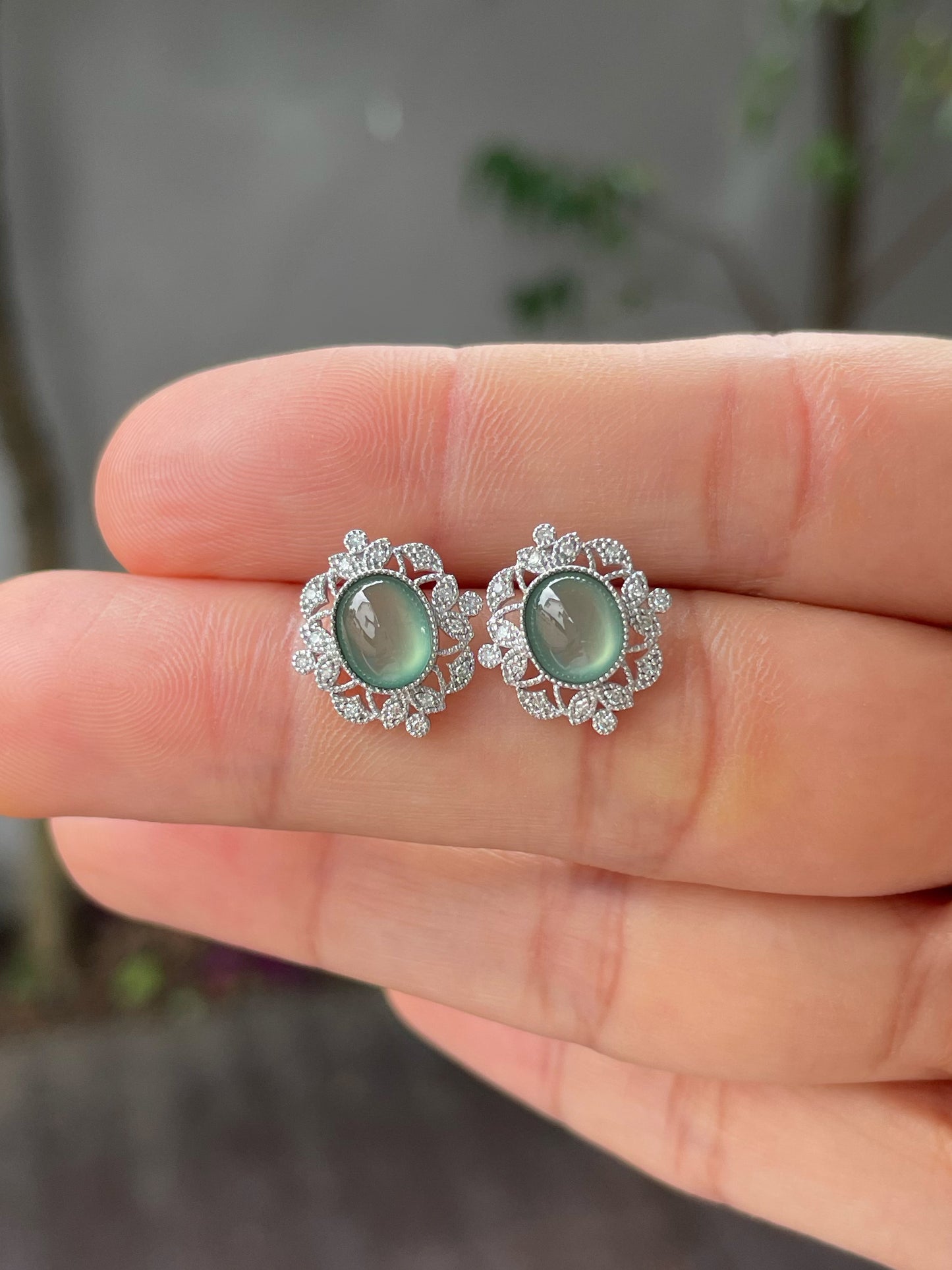 Icy Green Jade Cabochon Earrings (NJE159)