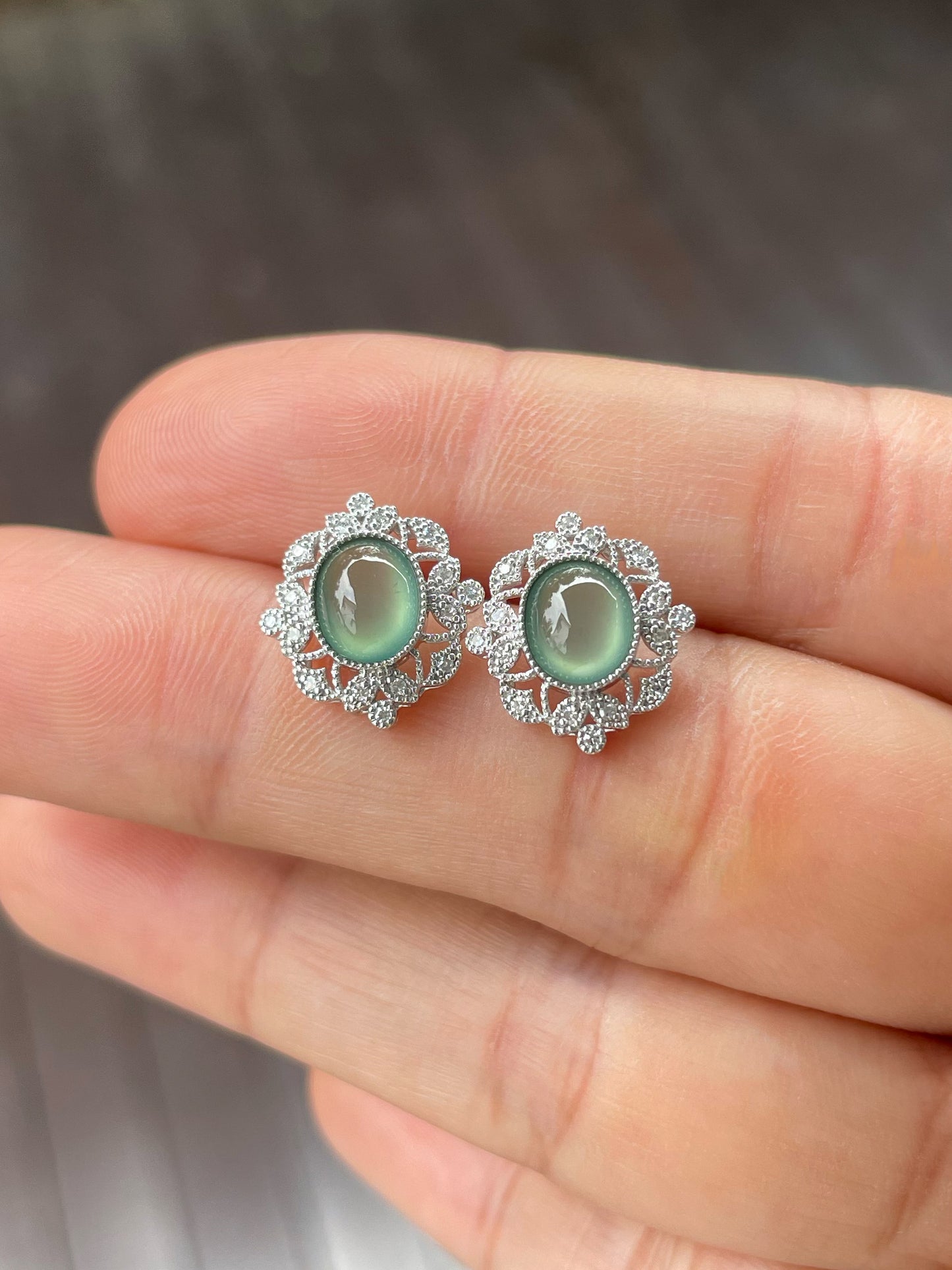 Icy Green Jade Cabochon Earrings (NJE159)