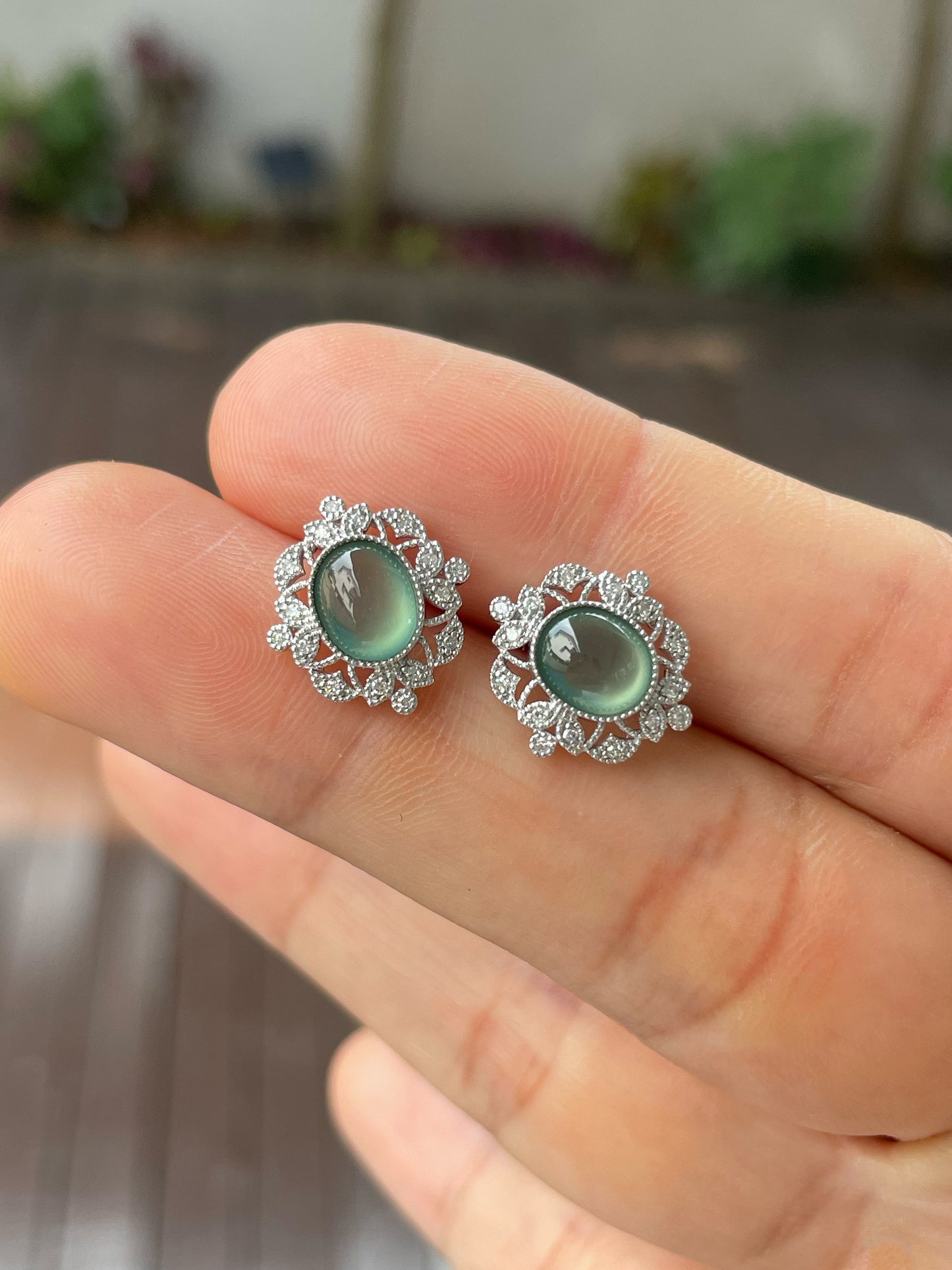 Icy Green Jade Cabochon Earrings (NJE159)
