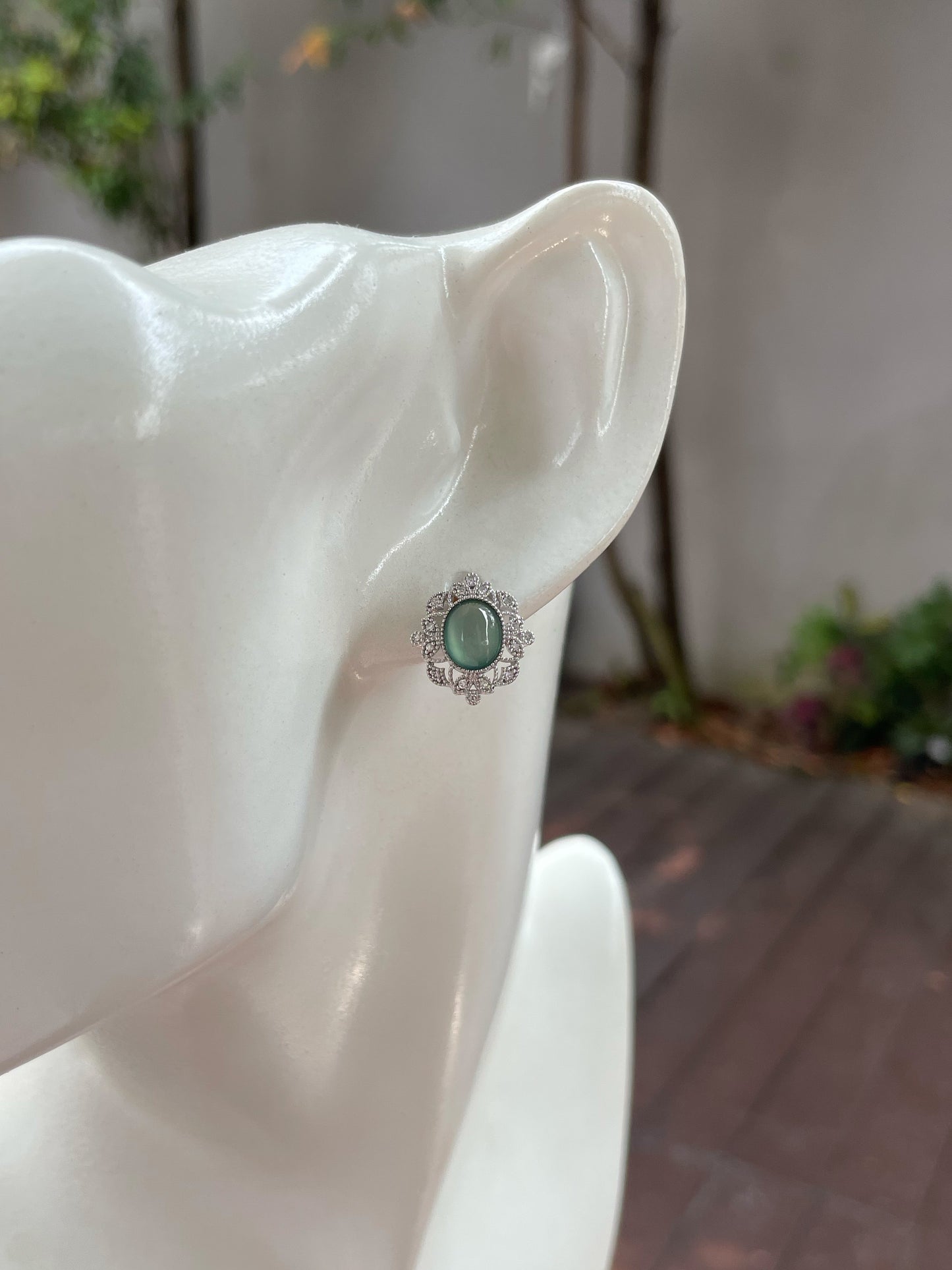 Icy Green Jade Cabochon Earrings (NJE159)