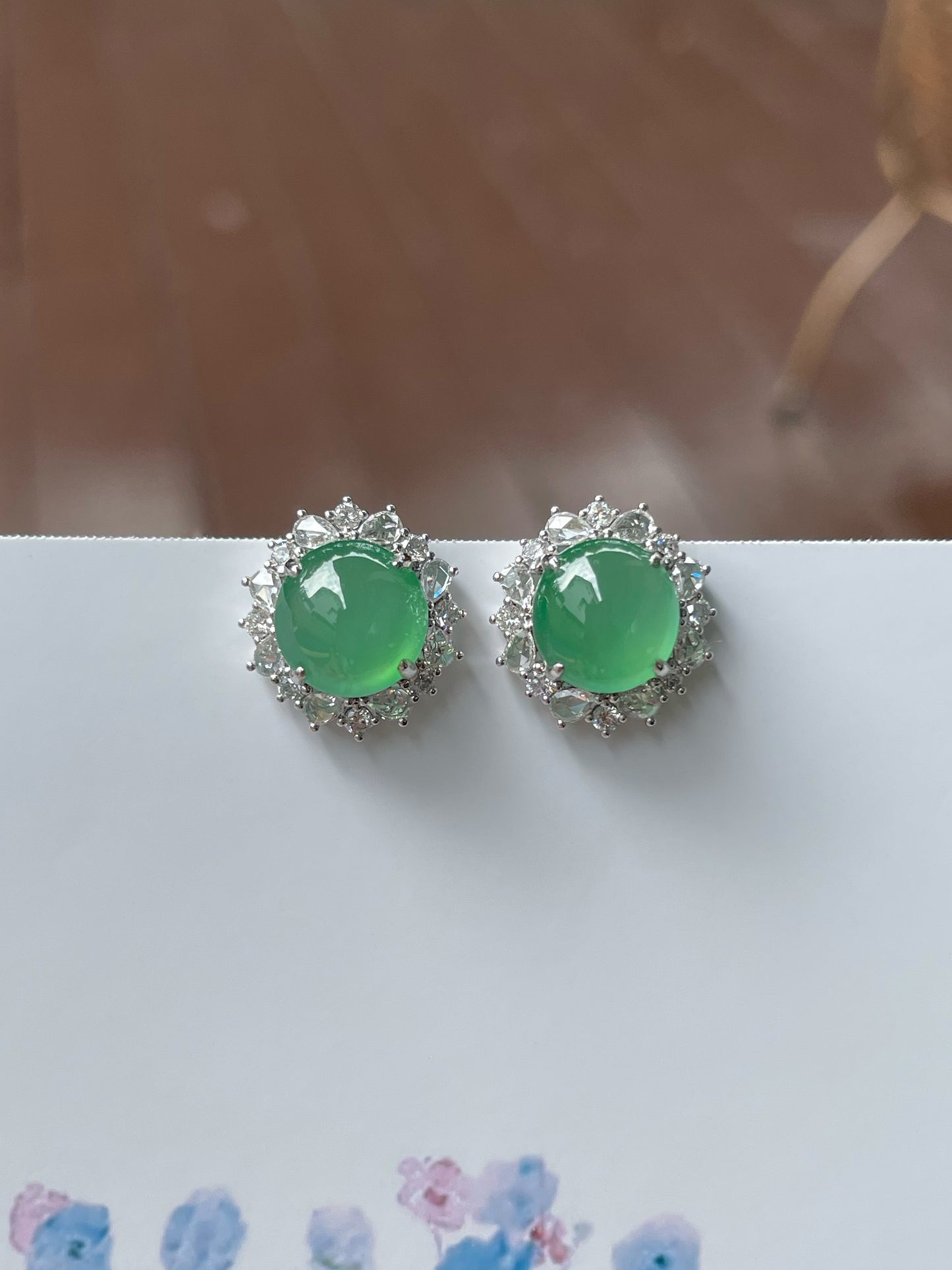 Icy Green Jade Cabochon Earrings (NJE168)