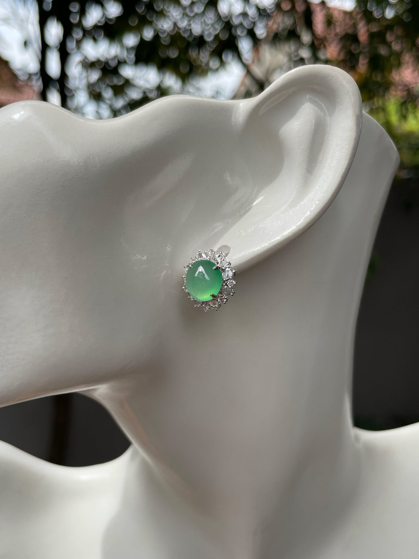 Icy Green Jade Cabochon Earrings (NJE168)