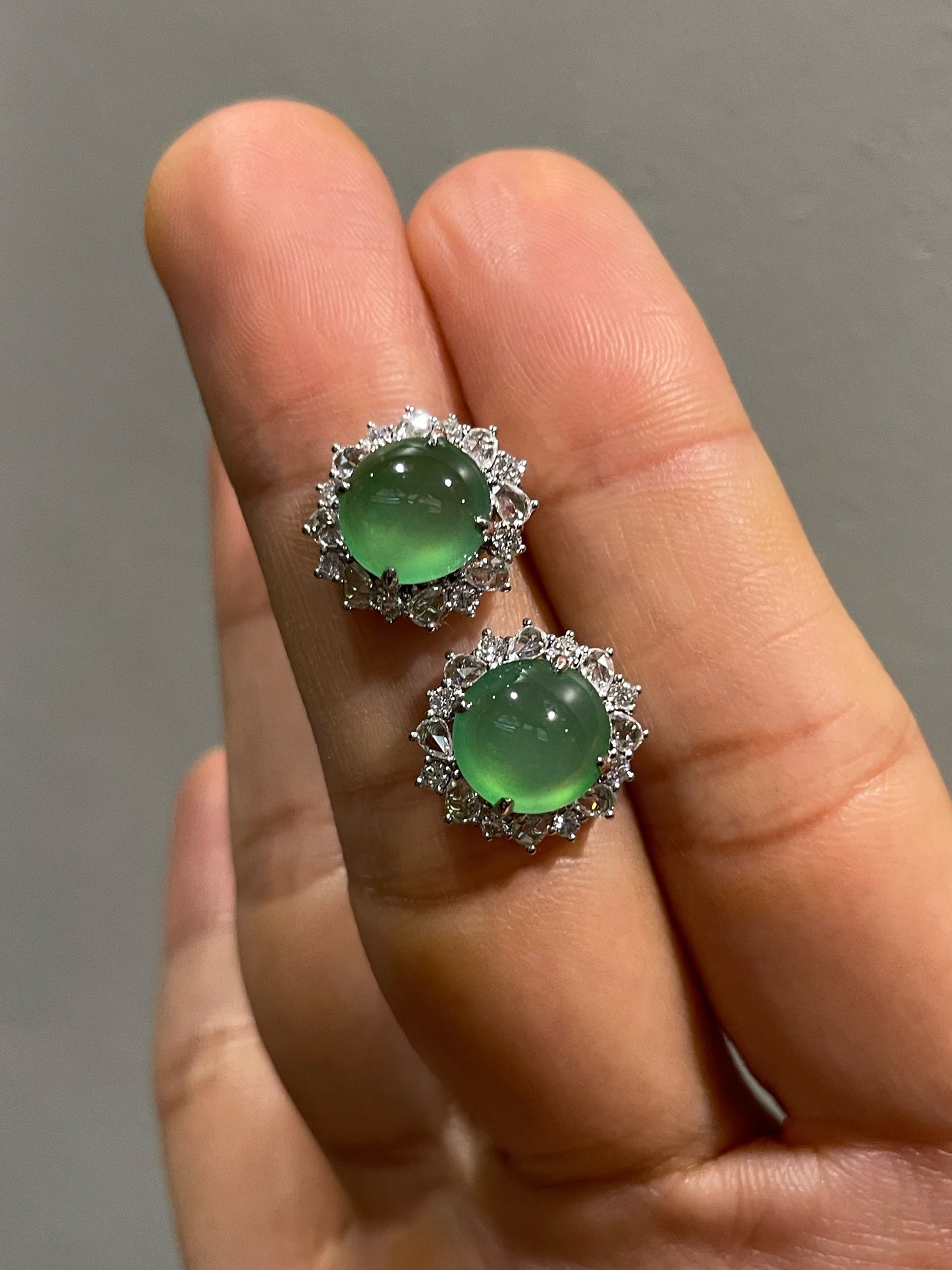 Icy Green Jade Cabochon Earrings (NJE168)