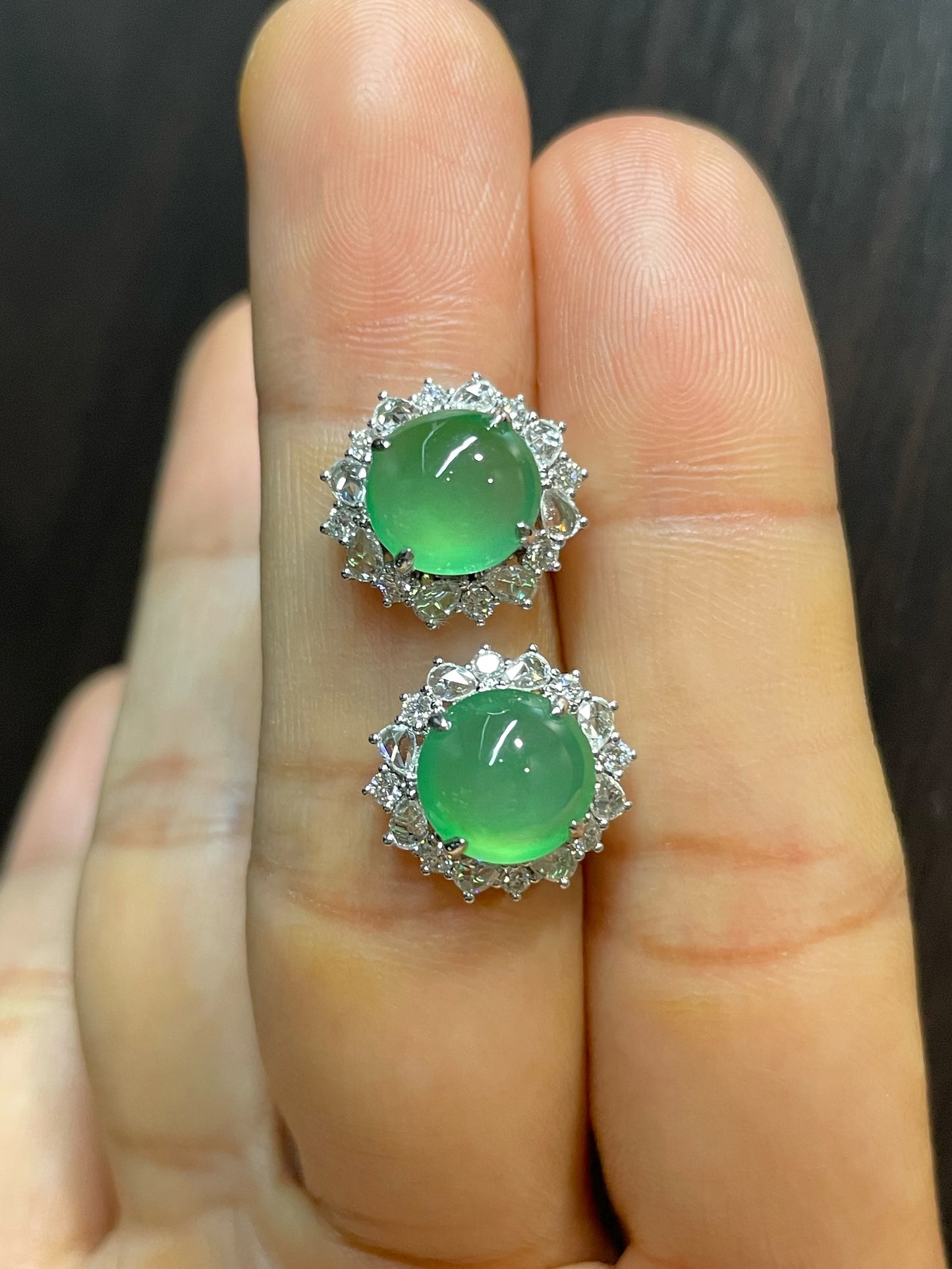 Icy Green Jade Cabochon Earrings (NJE168)