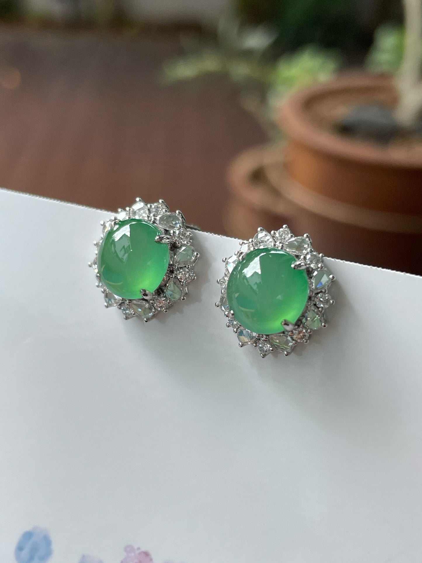 Icy Green Jade Cabochon Earrings (NJE168)