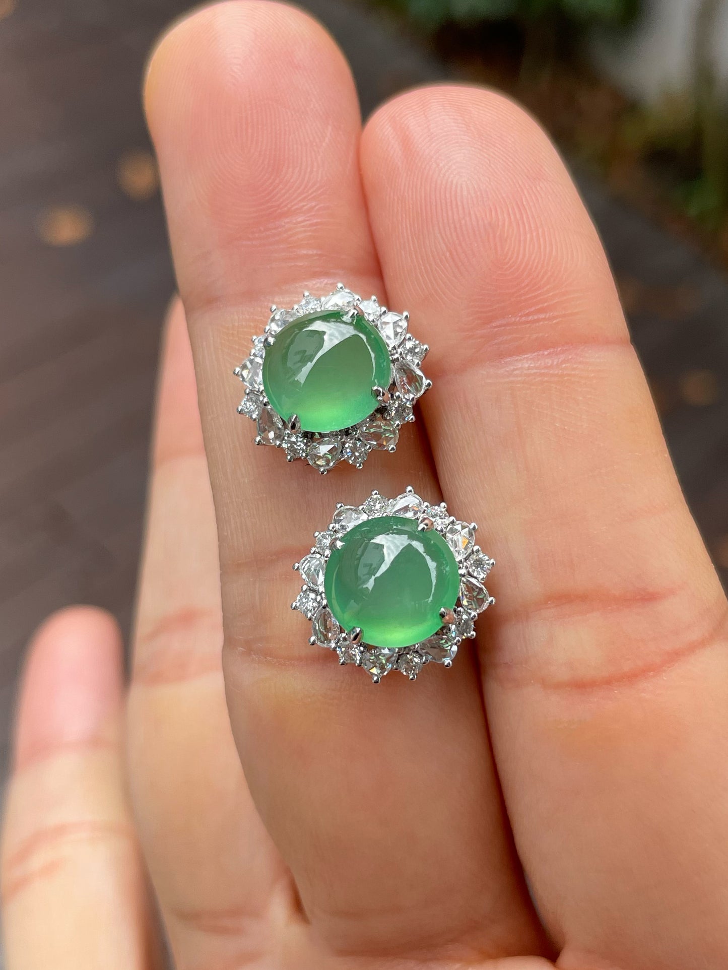 Icy Green Jade Cabochon Earrings (NJE168)