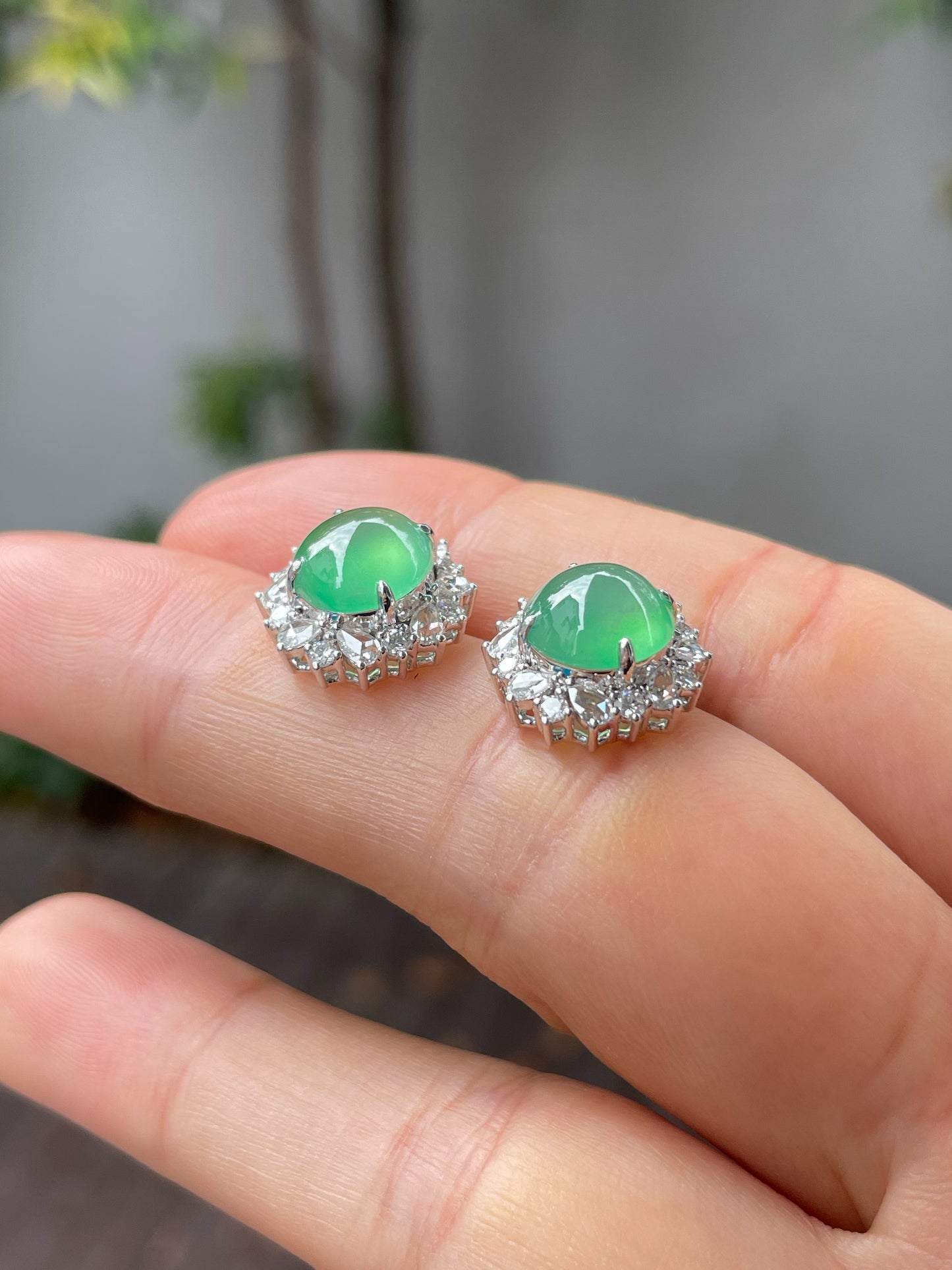 Icy Green Jade Cabochon Earrings (NJE168)