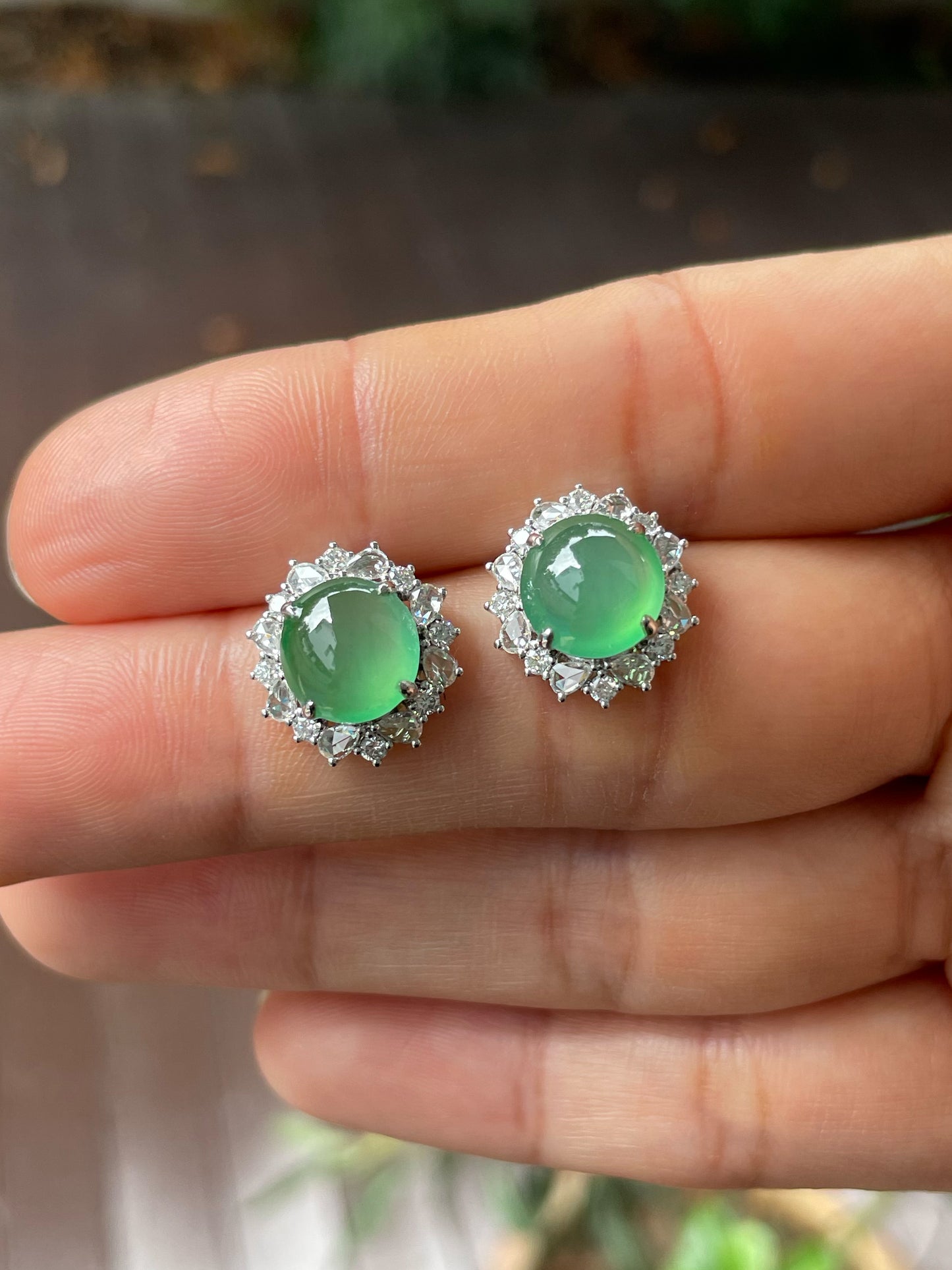 Icy Green Jade Cabochon Earrings (NJE168)