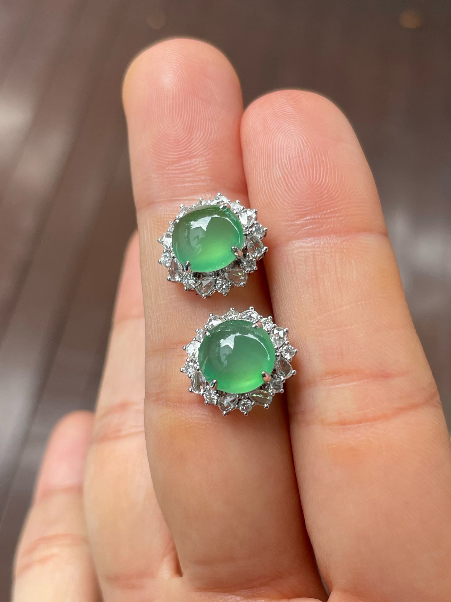 Icy Green Jade Cabochon Earrings (NJE168)