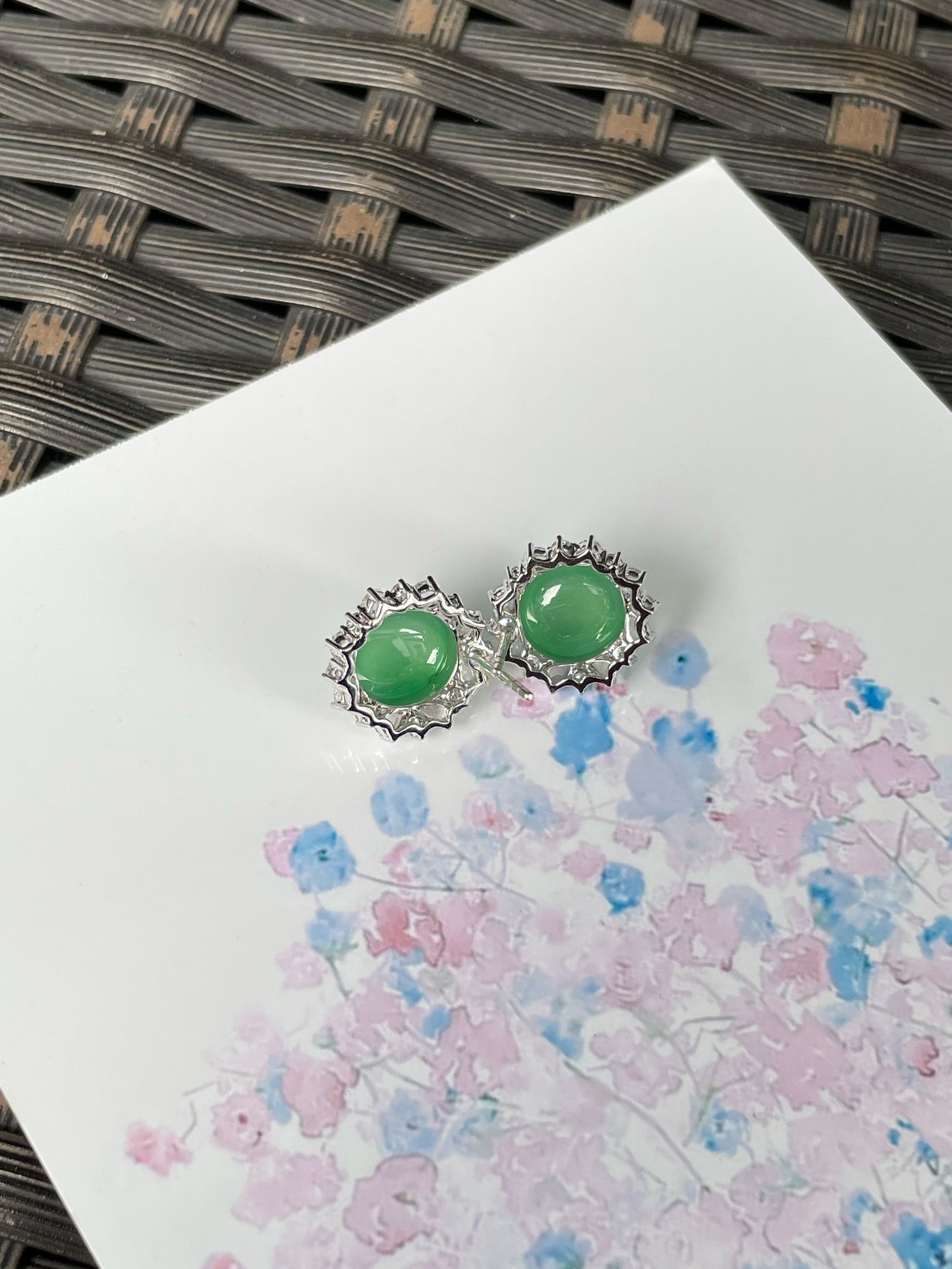 Icy Green Jade Cabochon Earrings (NJE168)