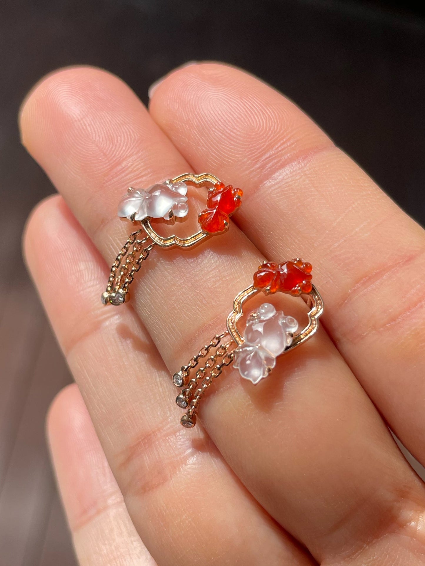Icy White & Red Jade Earrings - Goldfish (NJE169)