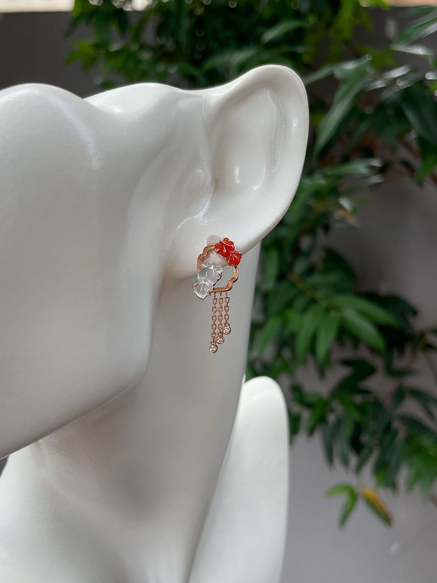 Icy White & Red Jade Earrings - Goldfish (NJE169)