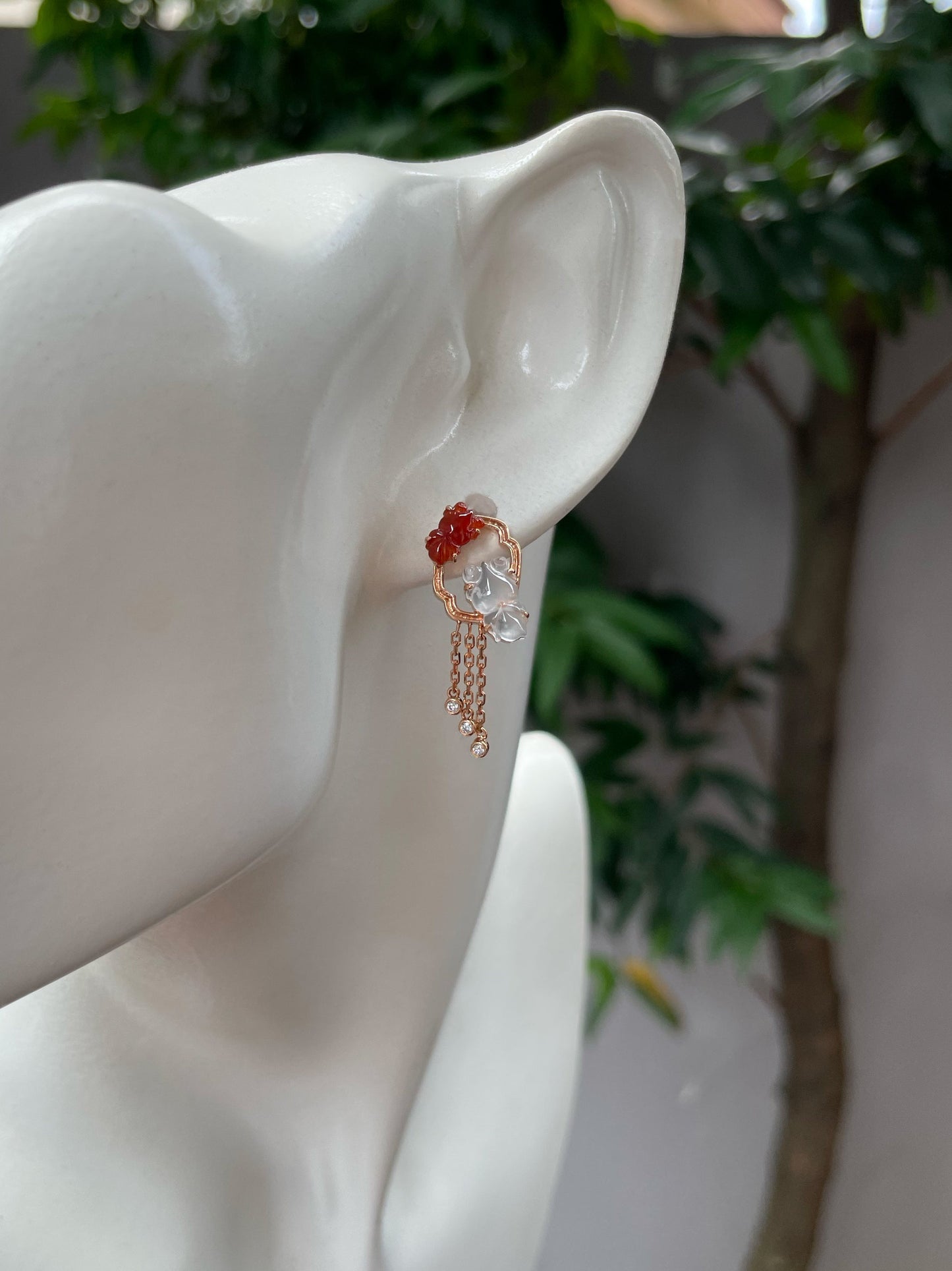 Icy White & Red Jade Earrings - Goldfish (NJE169)