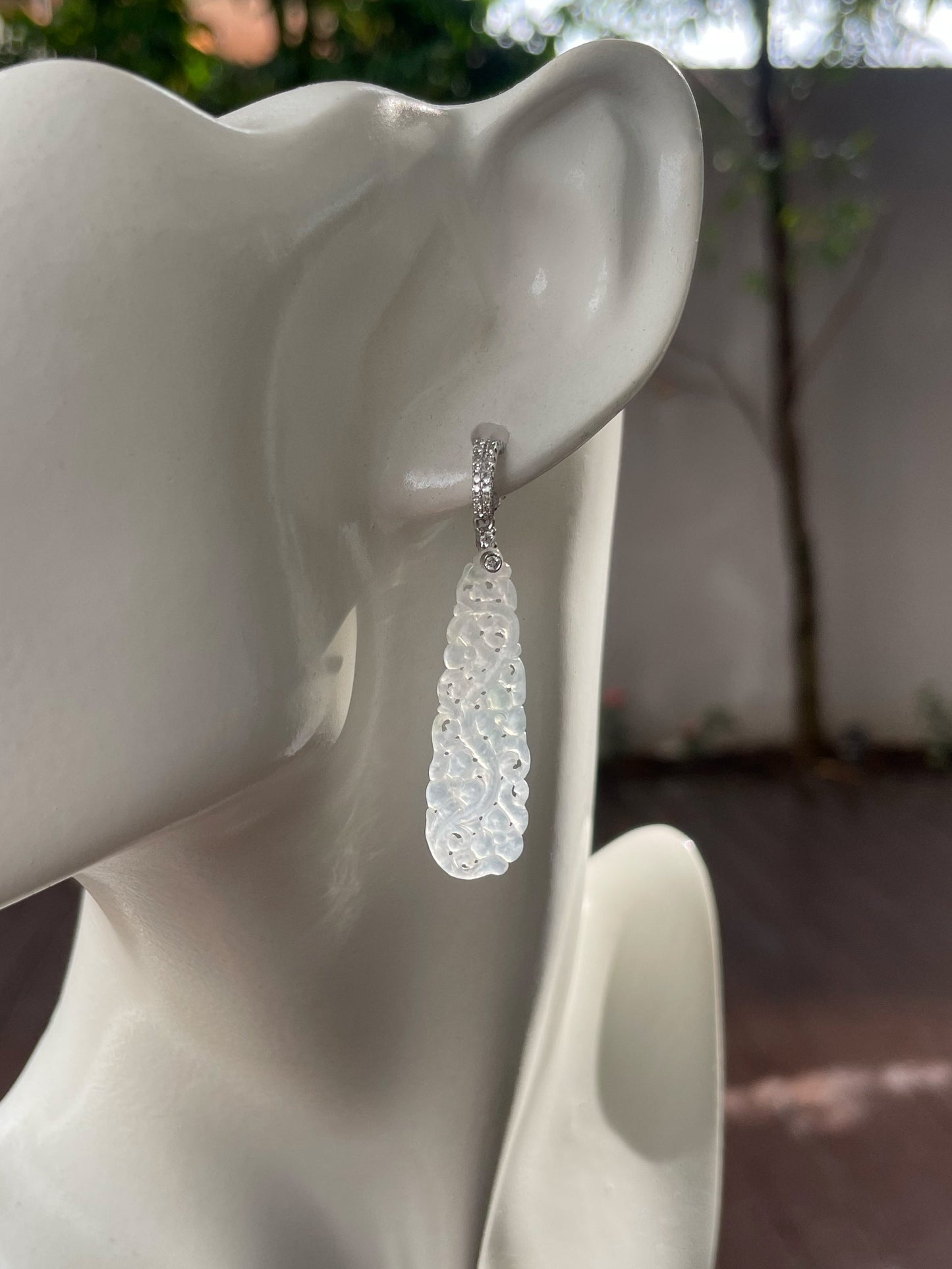 Icy Jadeite Carved Earrings (NJE172)