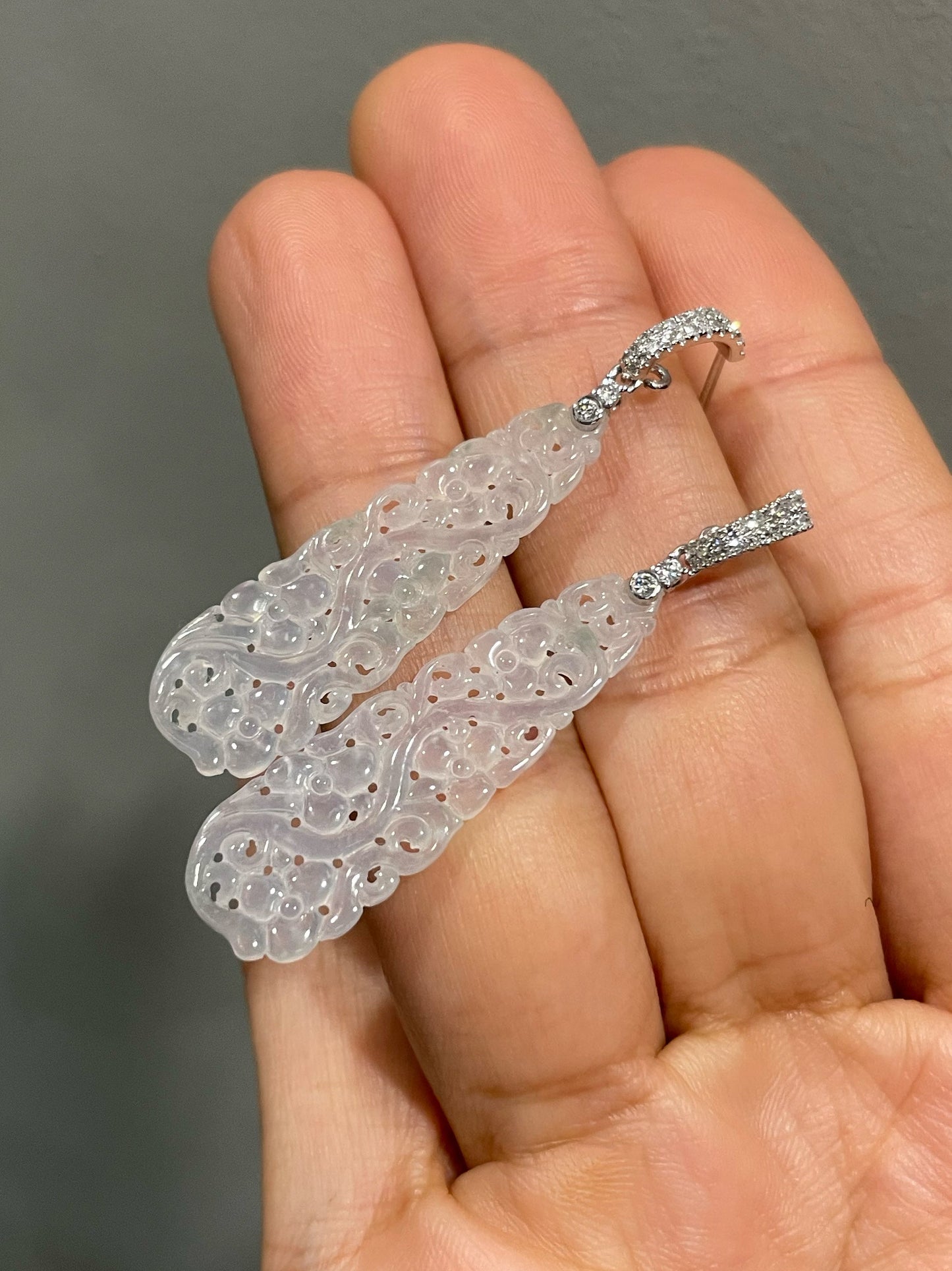 Icy Jadeite Carved Earrings (NJE172)