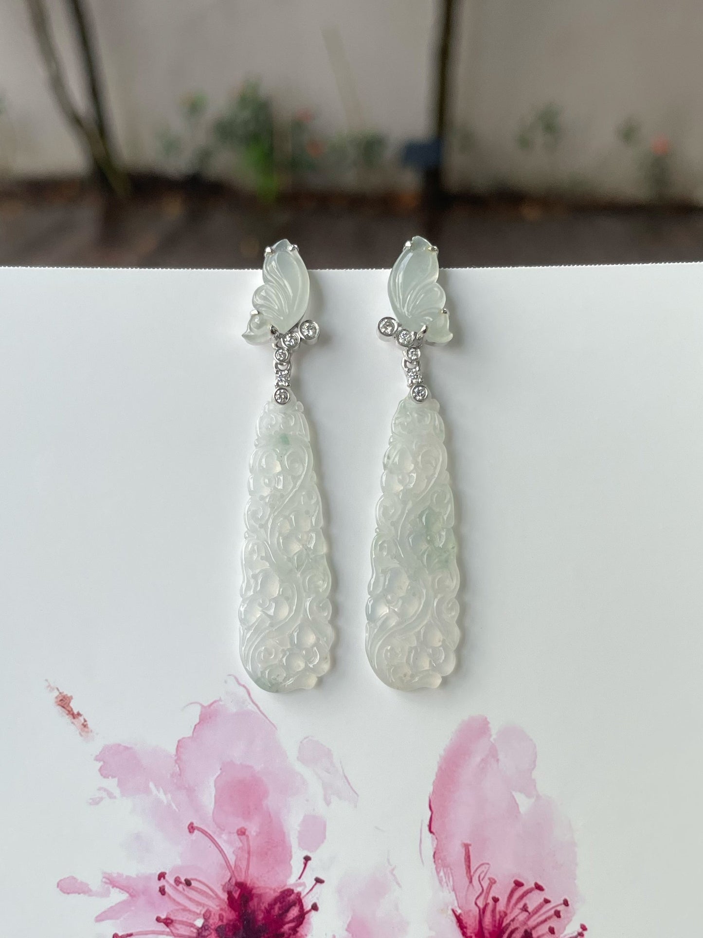 Icy Jadeite Carved Earrings (NJE172)