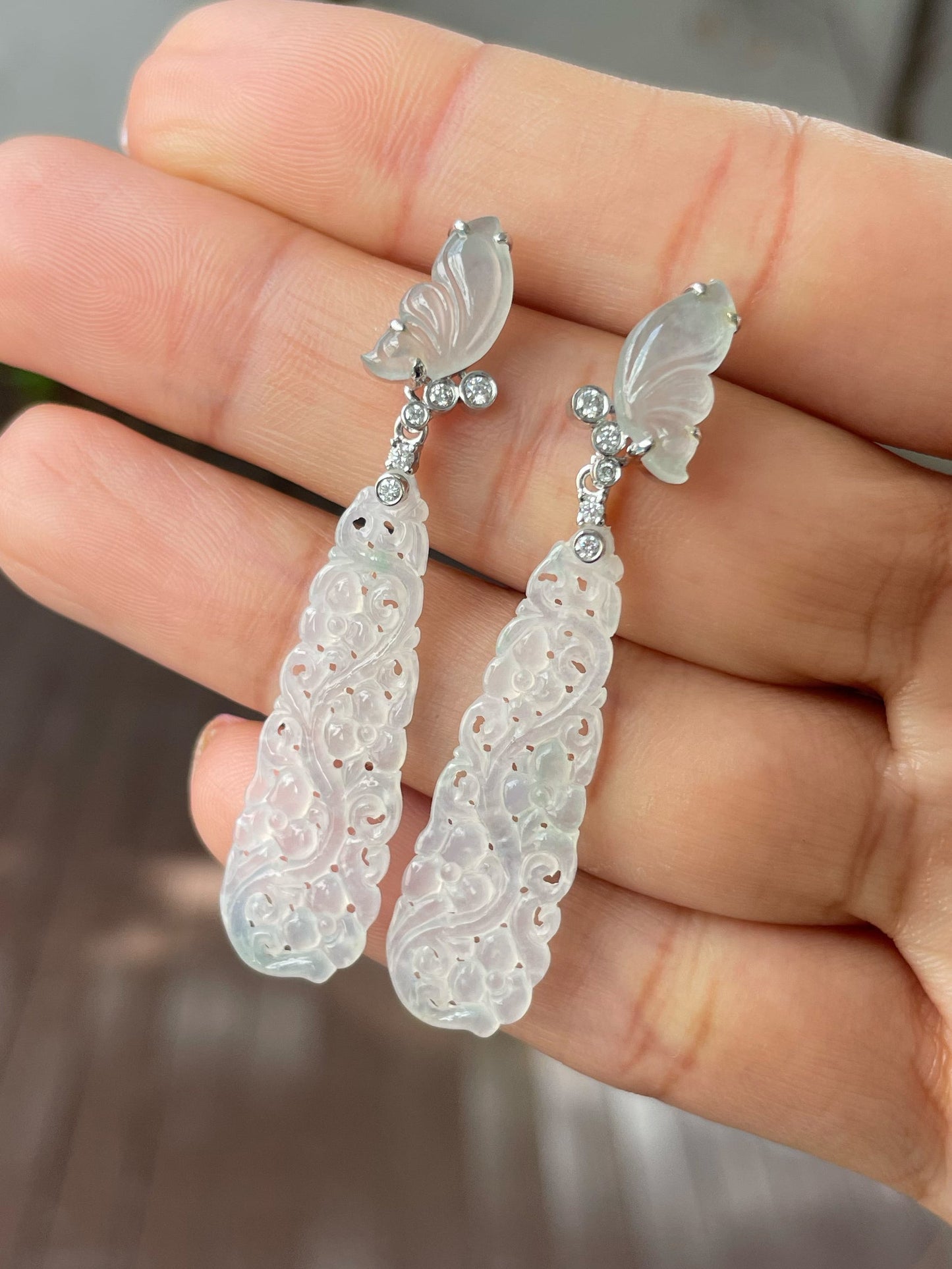 Icy Jadeite Carved Earrings (NJE172)