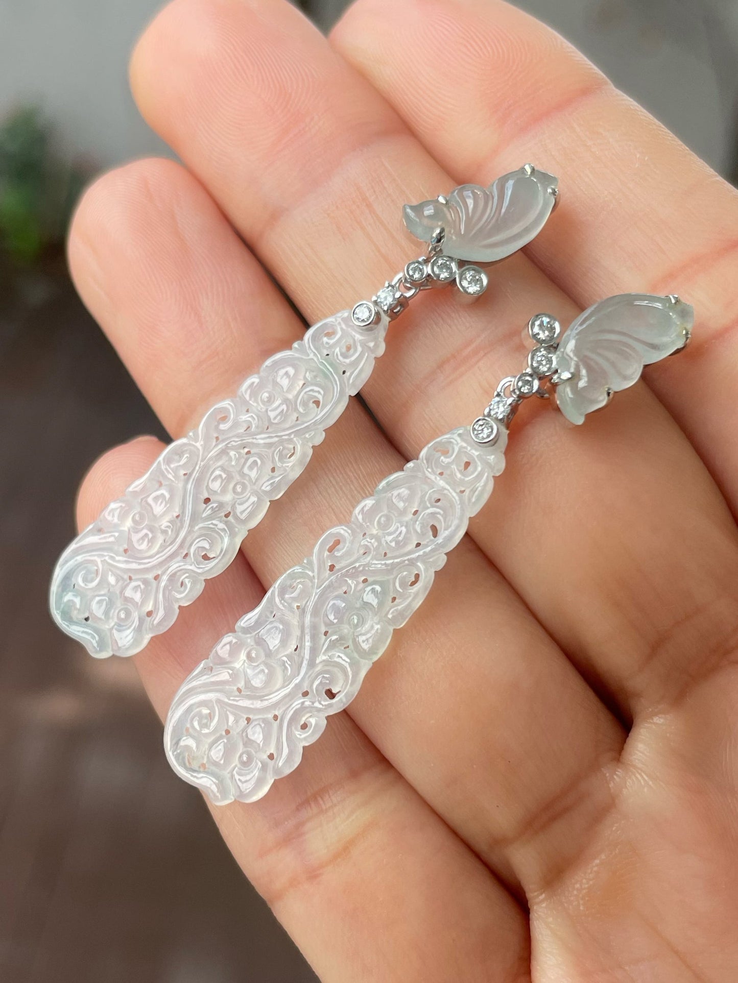 Icy Jadeite Carved Earrings (NJE172)
