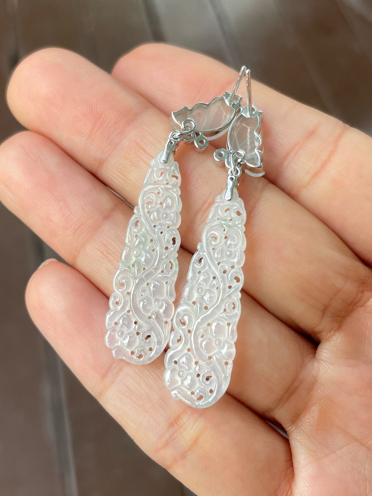 Icy Jadeite Carved Earrings (NJE172)