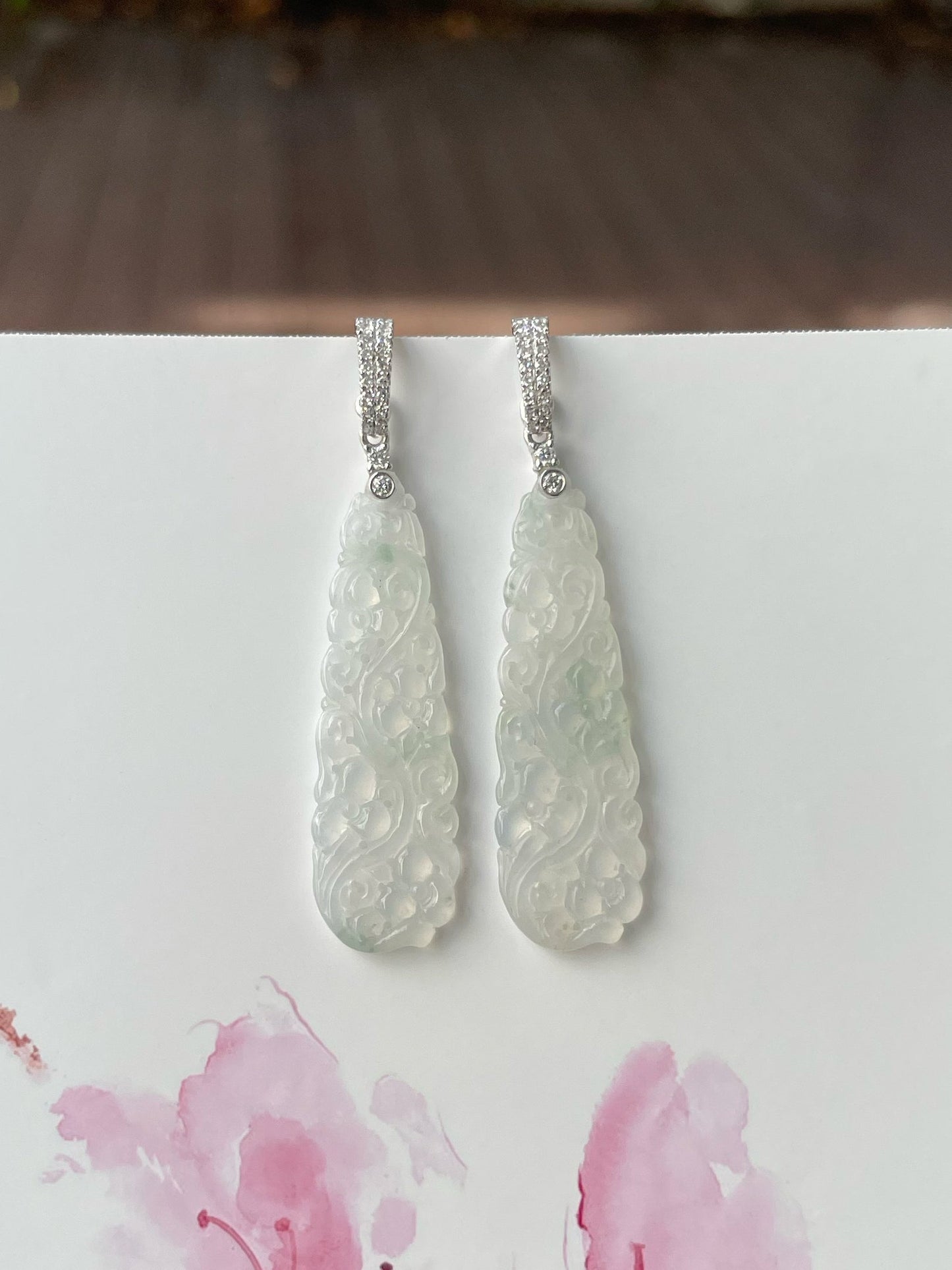 Icy Jadeite Carved Earrings (NJE172)
