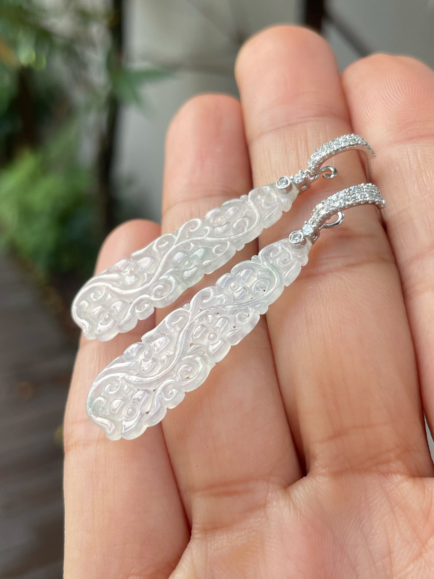 Icy Jadeite Carved Earrings (NJE172)