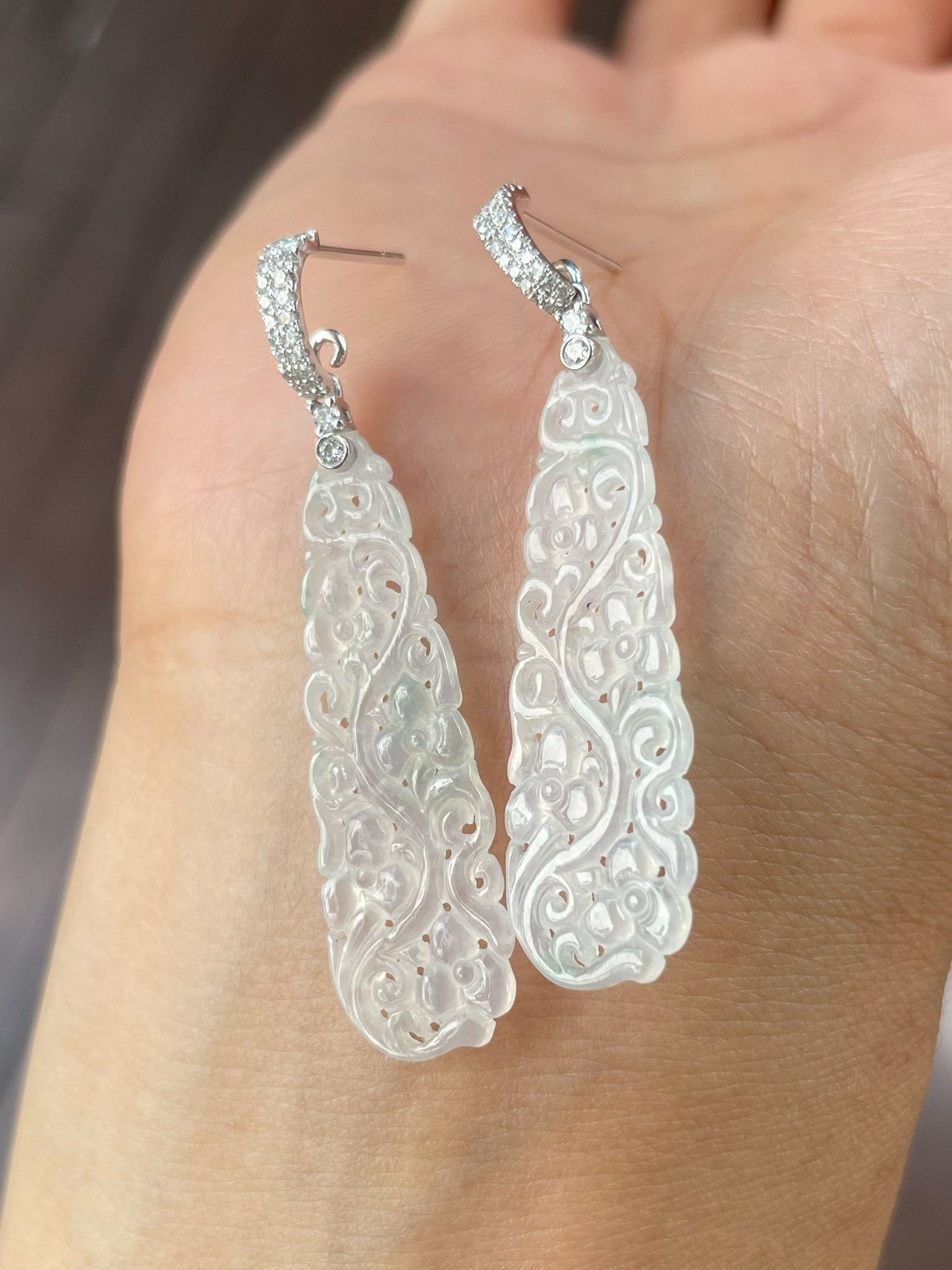 Icy Jadeite Carved Earrings (NJE172)