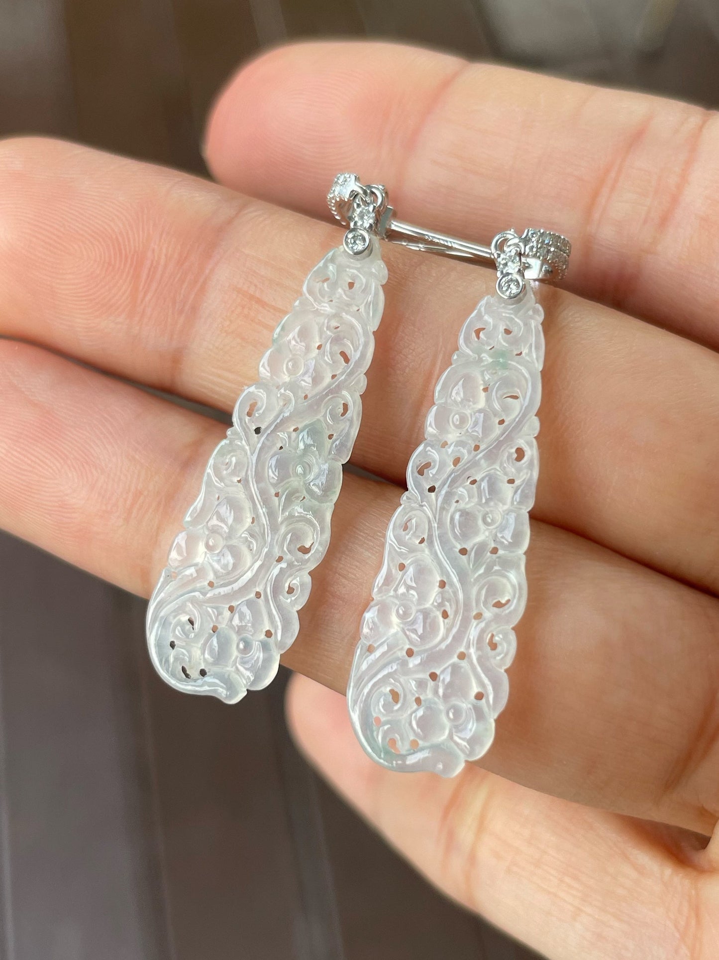 Icy Jadeite Carved Earrings (NJE172)
