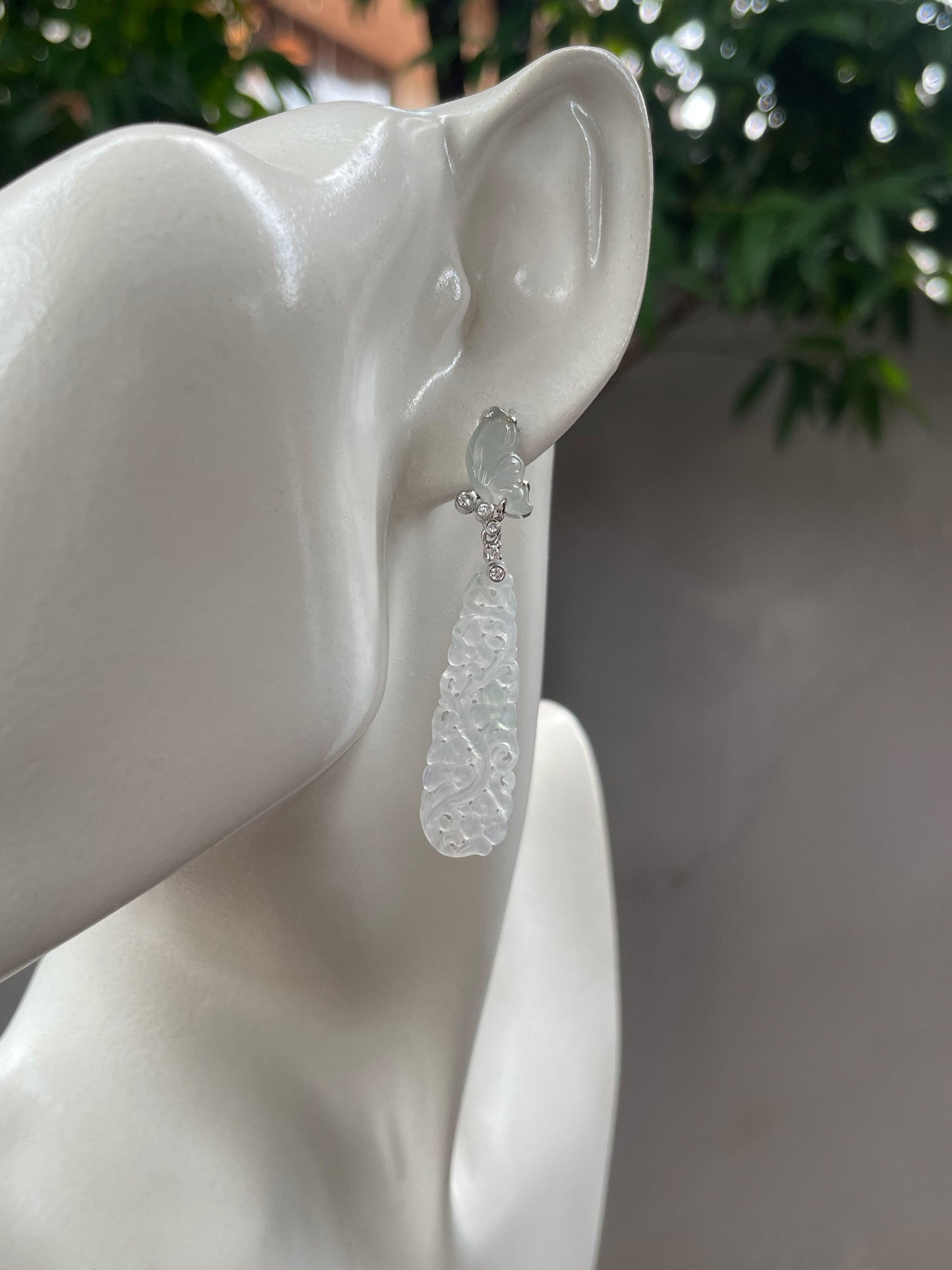 Icy Jadeite Carved Earrings (NJE172)