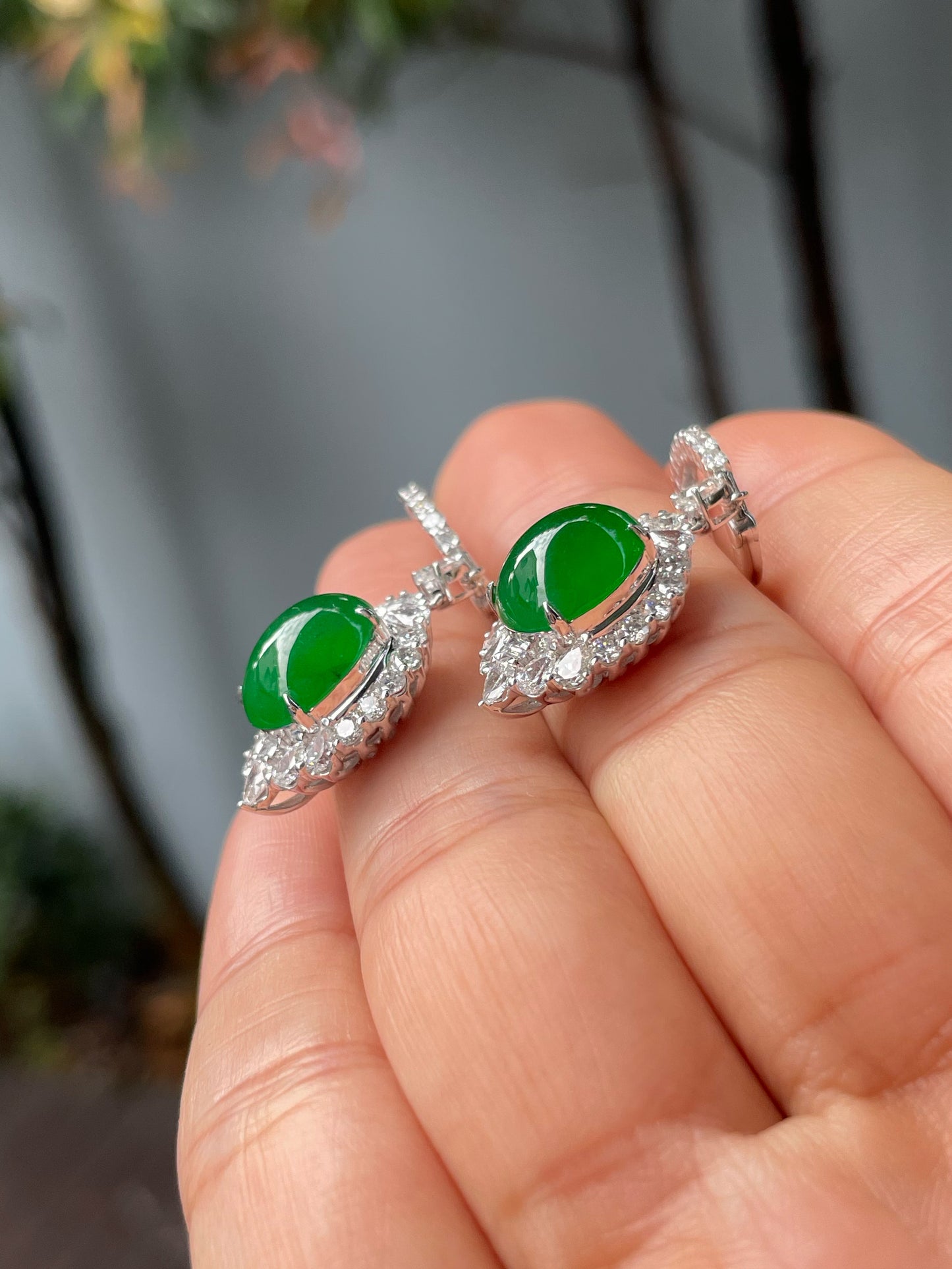 Green Jade Cabochon Earrings (NJE180)