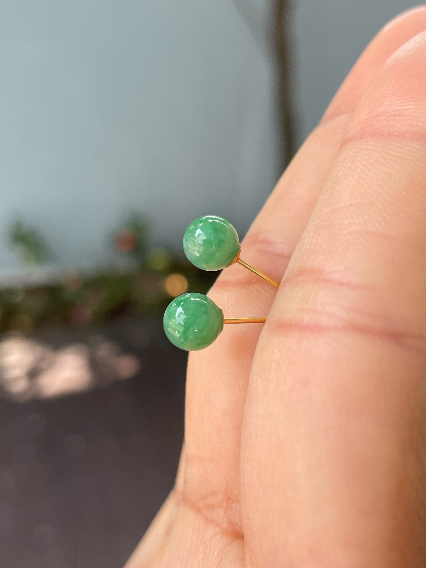 Green Jade Ball Earrings (NJE183)