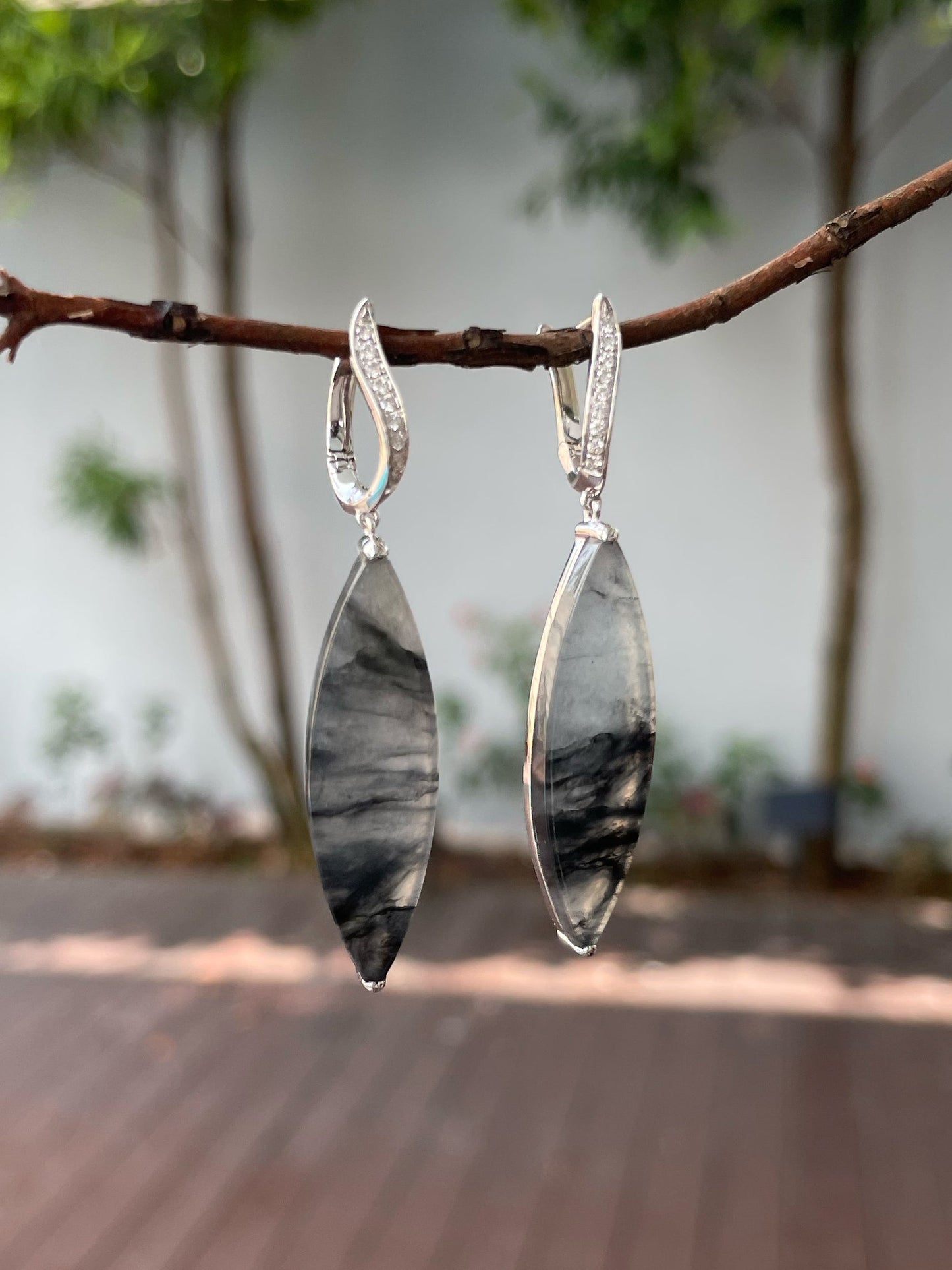 Icy Black Jadeite Earrings (NJE185)