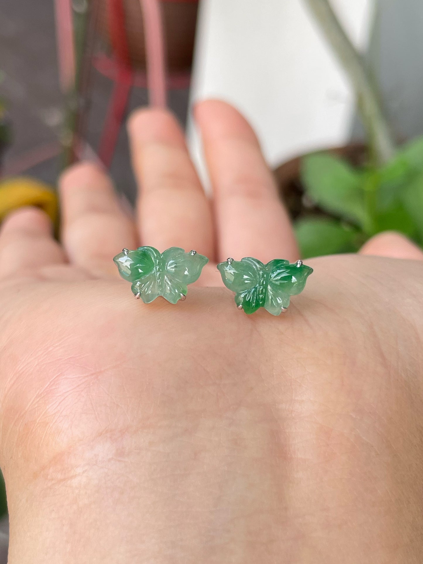 Green Jade Earrings - Butterfly (NJE184)