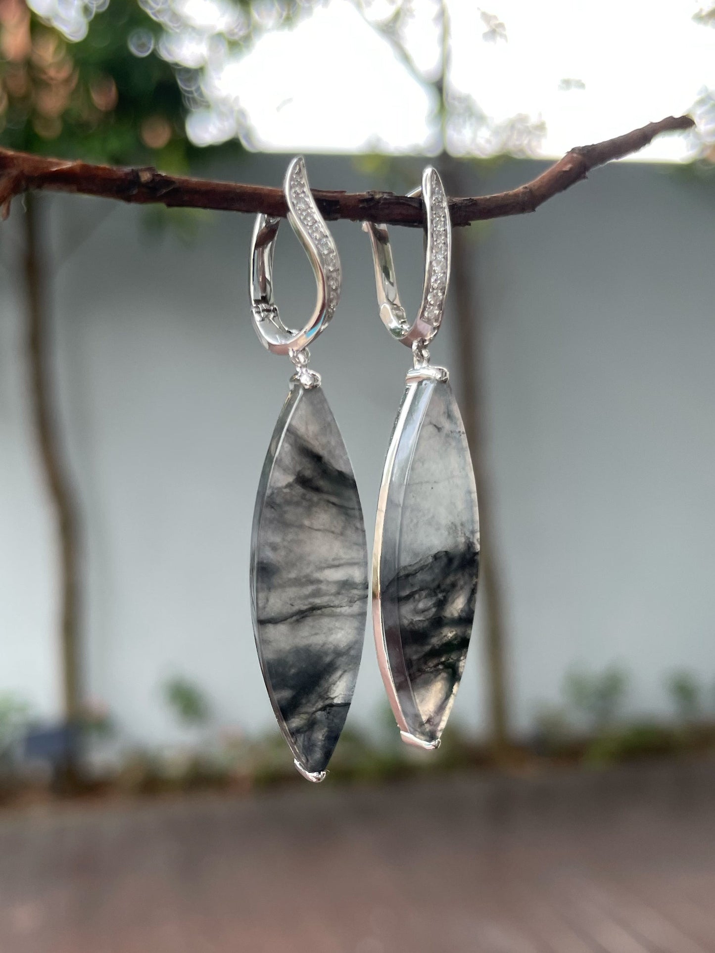 Icy Black Jadeite Earrings (NJE185)