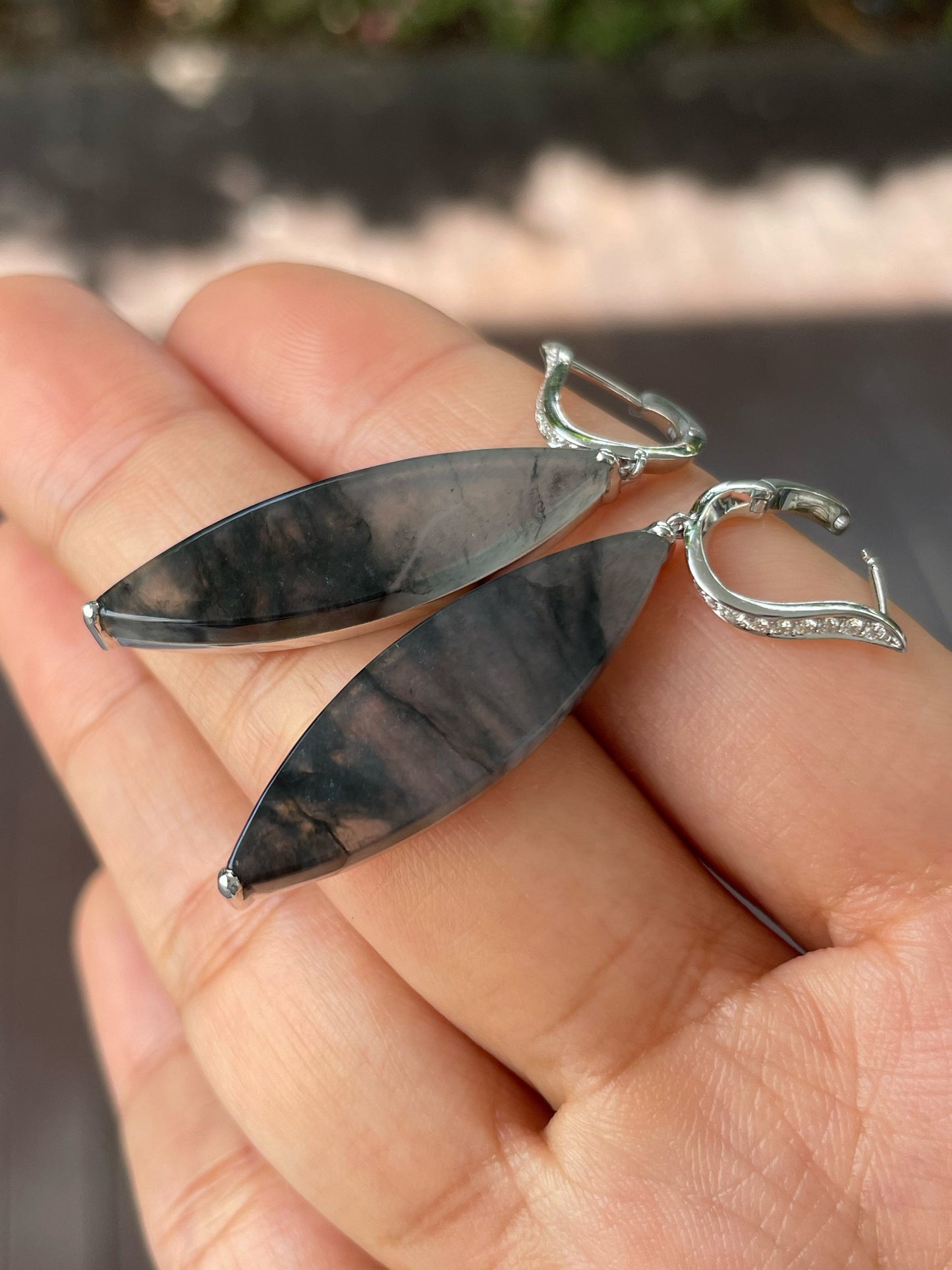 Icy Black Jadeite Earrings (NJE185)
