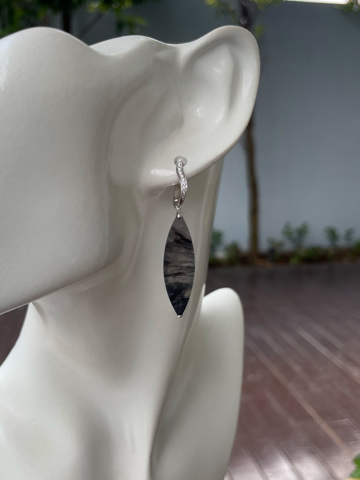 Icy Black Jadeite Earrings (NJE185)